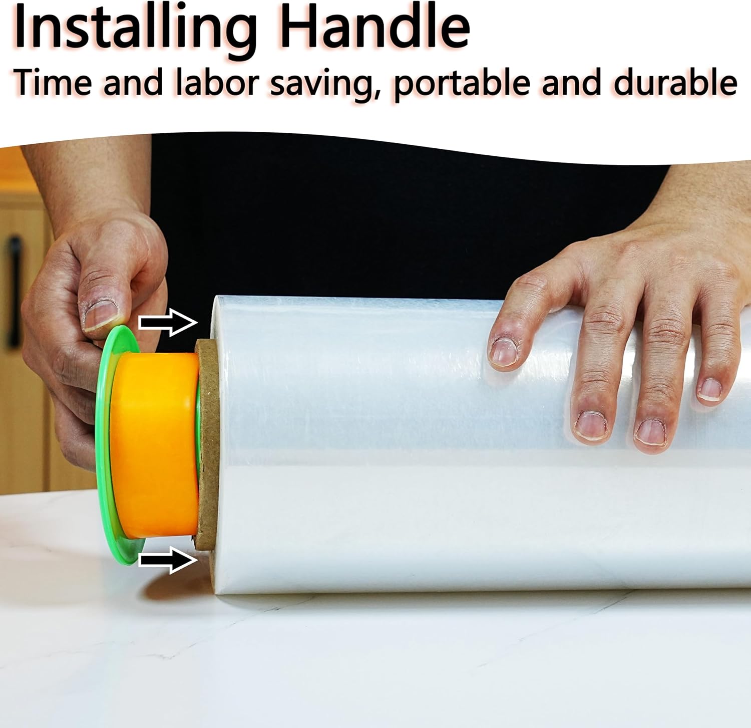 2 Pack Clear Stretch Film Industrial Strength 12'' x 1000 feet 80 Gauge with Plastic Handle, Clear Wrapping Shrink, Durable Self-Adhering Plastic Wrap for Moving, Shipping CHUANGSEED