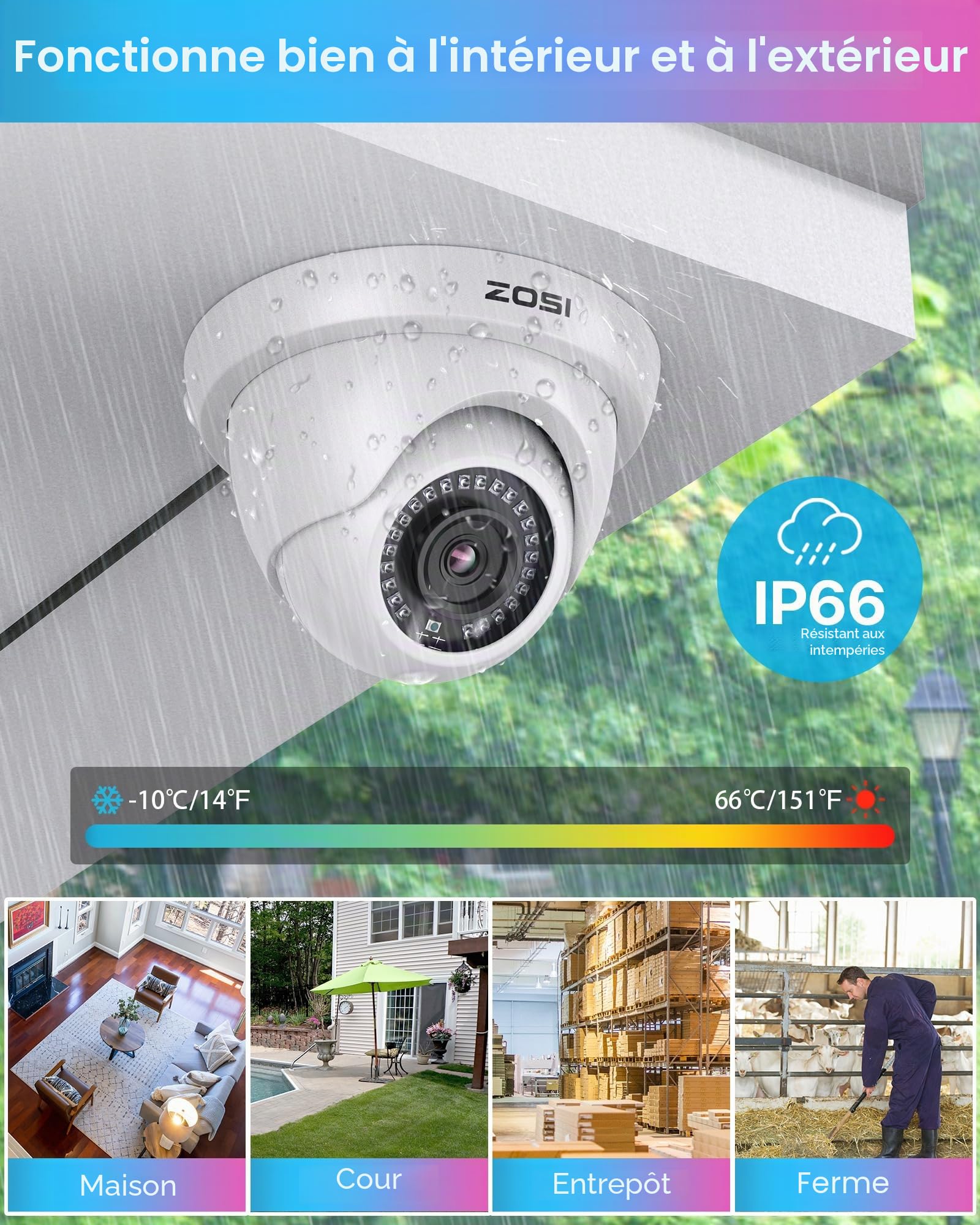 ZOSI H.265+ Kit Caméra Surveillance IP66 avec 8CH H.265+ 5MP Lite DVR 1 to | Détection IA de Personne/Véhicule/Mouvement et Alerte Instantanée, Vision Nocturne 24 m, App Gratuite Accès à Distance