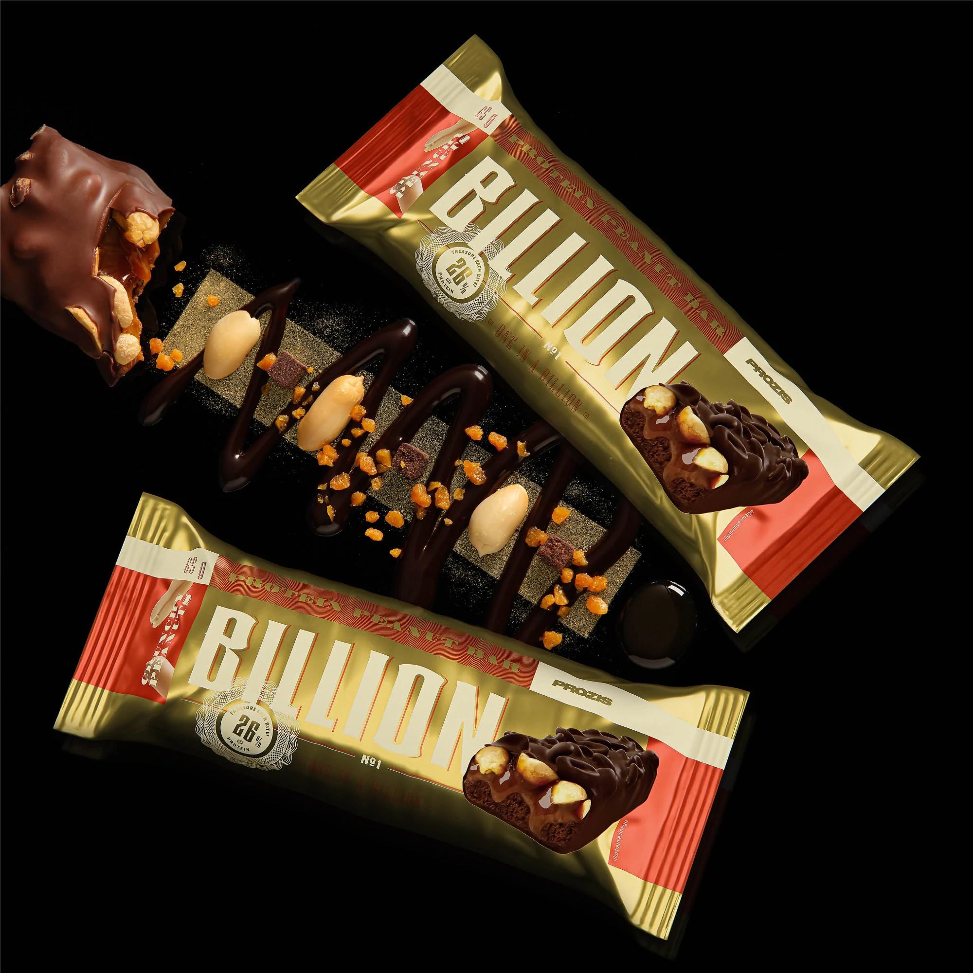 Prozis Billion Bar 9 x 65 gr - barrette proteiche a base di arachidi caramello cioccolato. (585 gr, arachidi cioccolato latte)