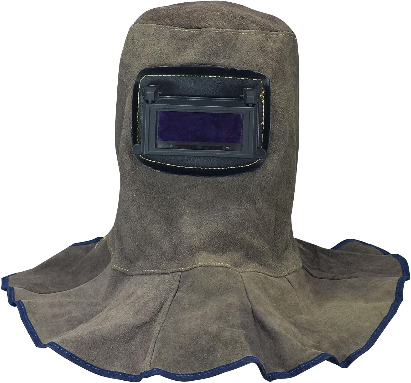 Brown Leather Welding Hood Helmet with Neck Shoulder Drape