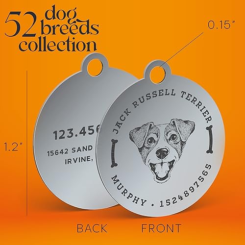 Vista 7 de Etiquetas de perro grabadas para mascotas, personalizadas con foto de raza de perro, acero inoxidable, doble cara, hasta 5 líneas de texto, 52 razas