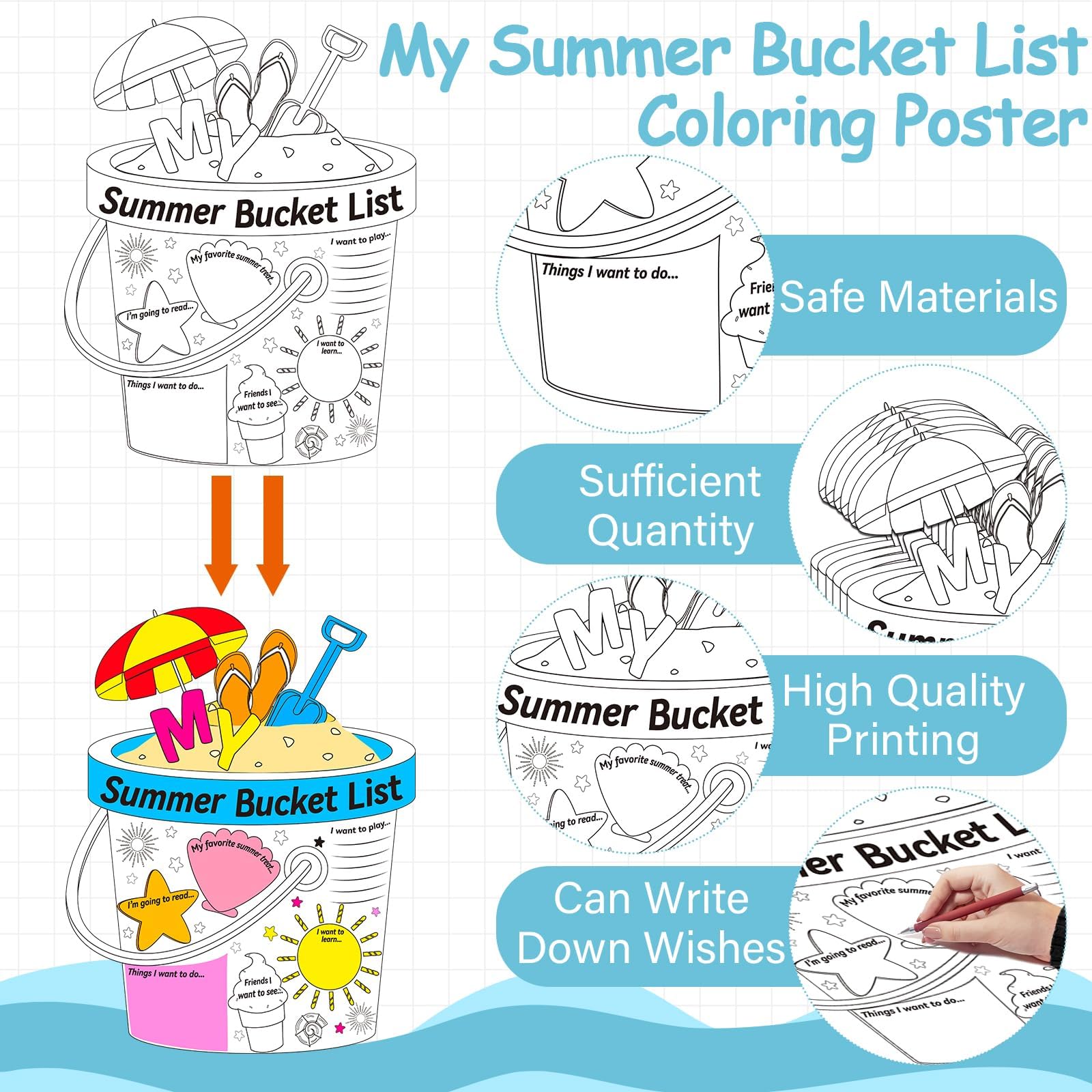 CHUNNIN 40 PCS Summer Activity Poster for Kids & Classroom, Unframed Round Cartoon Wall Art, Summer Bucket List Activity Poster for Camp, Elementary School, Birthday Parties - Image 3