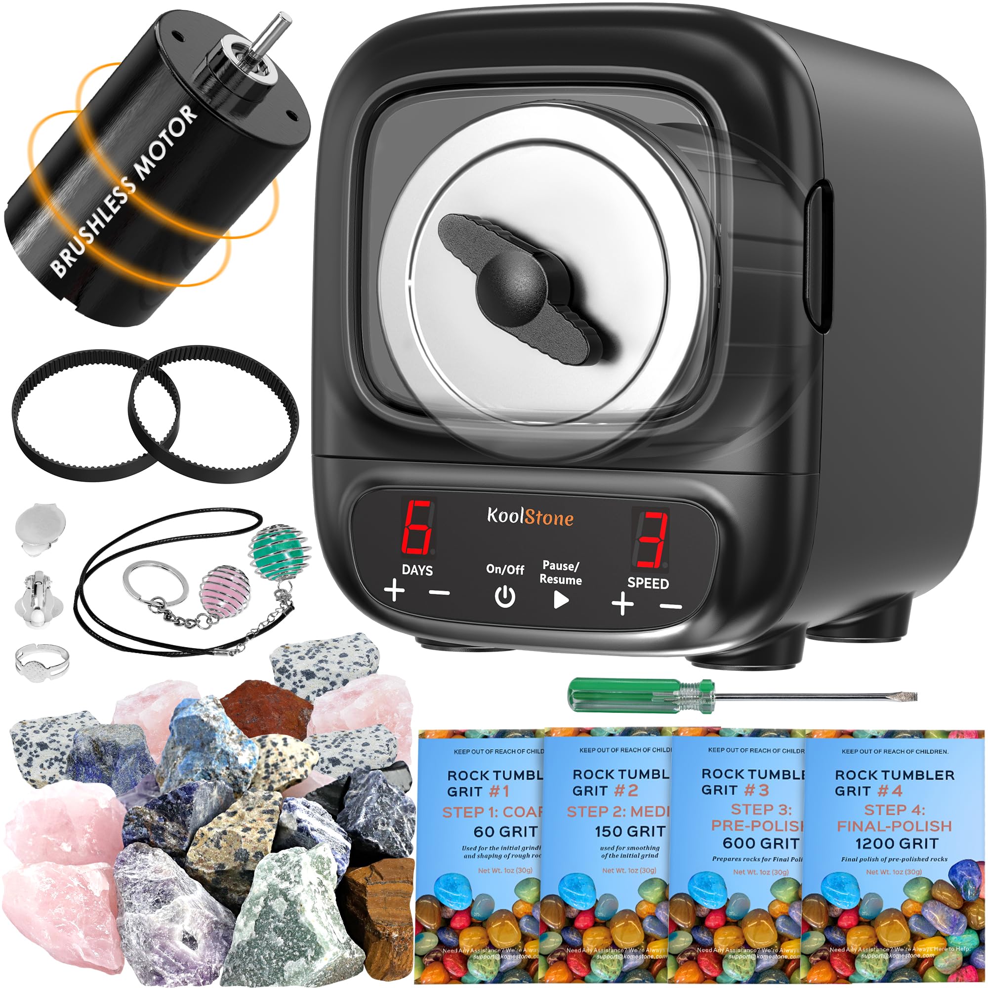 C1 Pro Max Brushless Rock Tumbler Kit - Extra Large 3LB Capacity, Up to 6X More Noise Cancelling, Ultra Quiet Rotary Polisher with Full Accessories, Ideal for Adults Kids