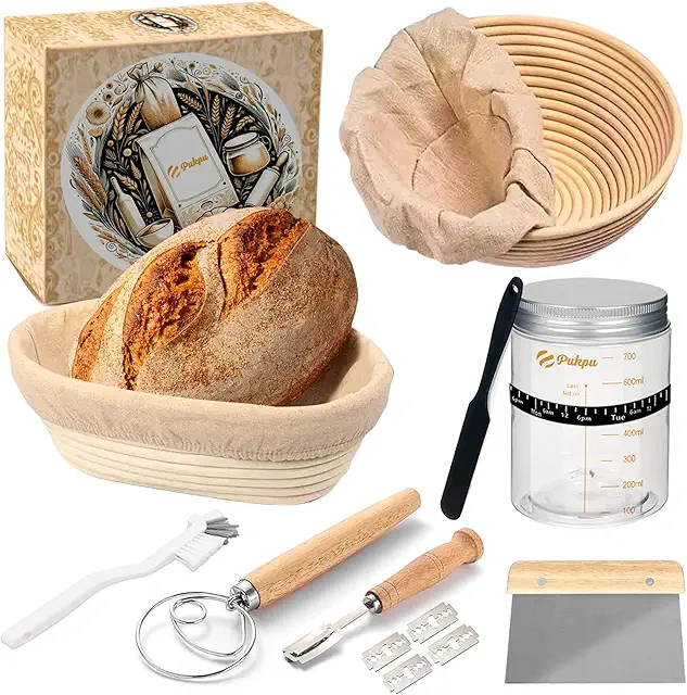 Kit Completo para Hacer Pan Masa Madre - Incluye Cestas de Fermentación y Utensilios