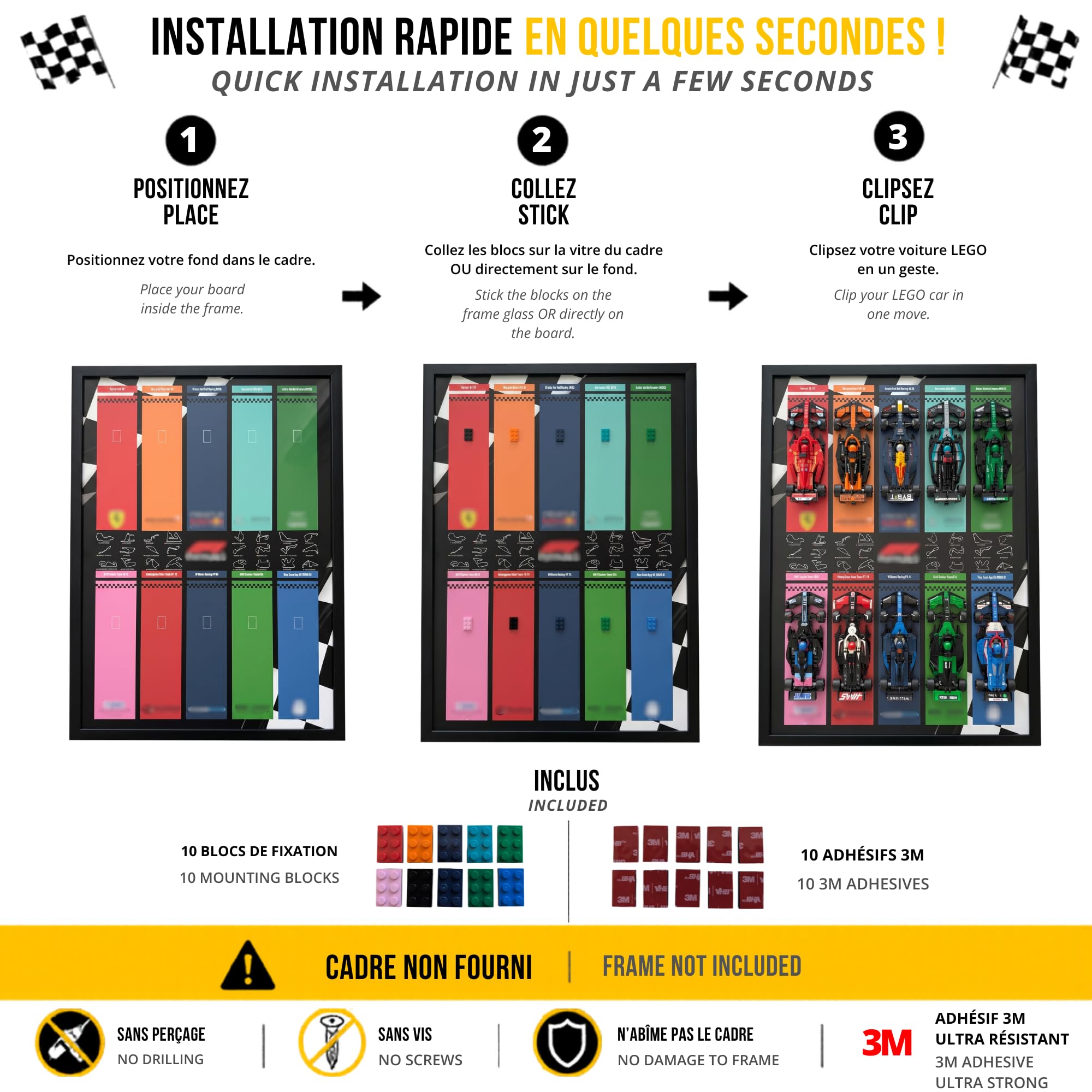 Générique Display à encadrer 50×70 cm pour collection LEGO F1 Speed Champions – Support Forex 3 mm - Décoration murale pour collectionneurs - Figurines non incluses