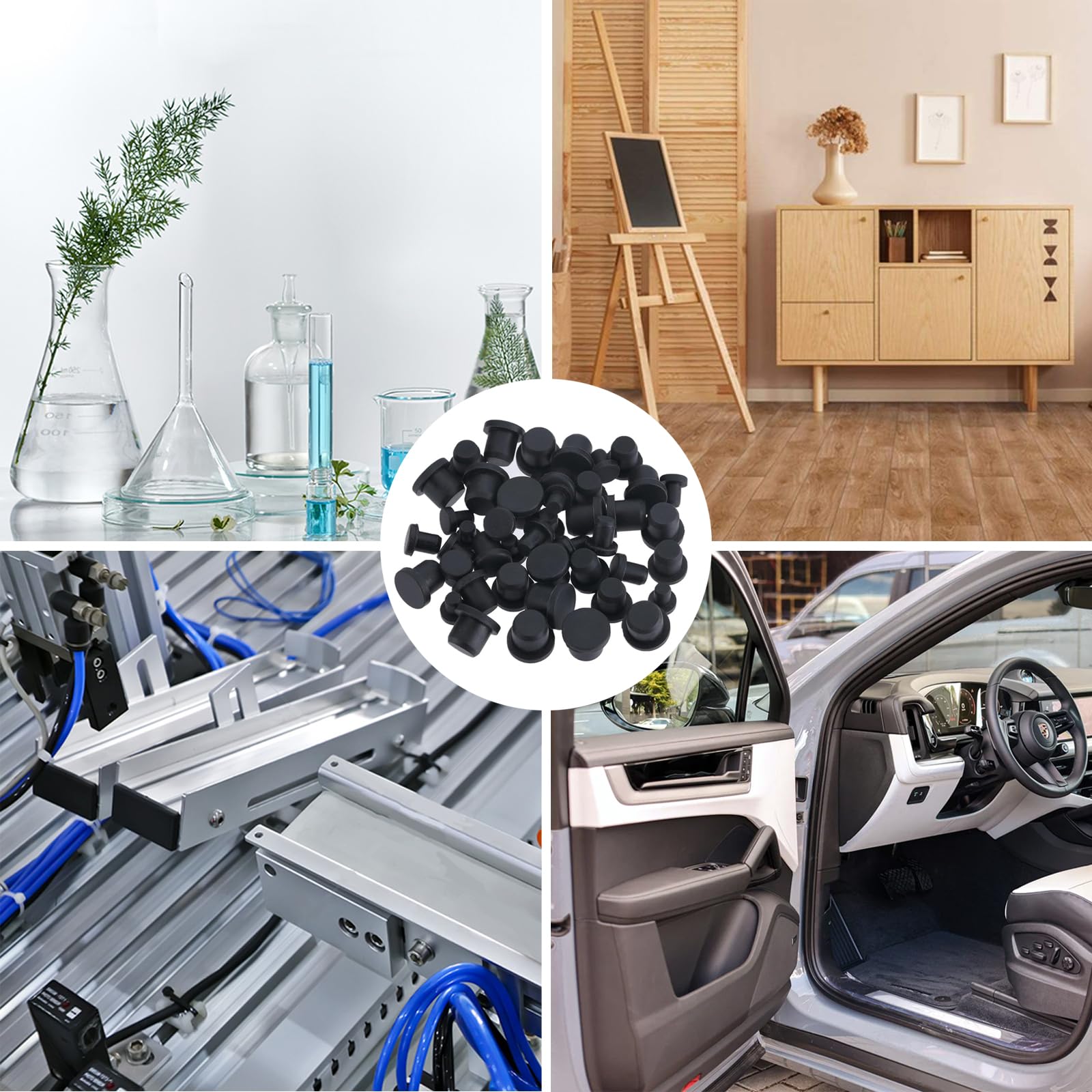 50 Tappi in gomma in silicone, 5 Misure Tappo per Fori, Nero Rotondo in Gomma Impermeabile Coperture per Fori per Bottoni Tappo Flessibile Morbido Adatto per fori con diametro interno di 4-9,5 mm