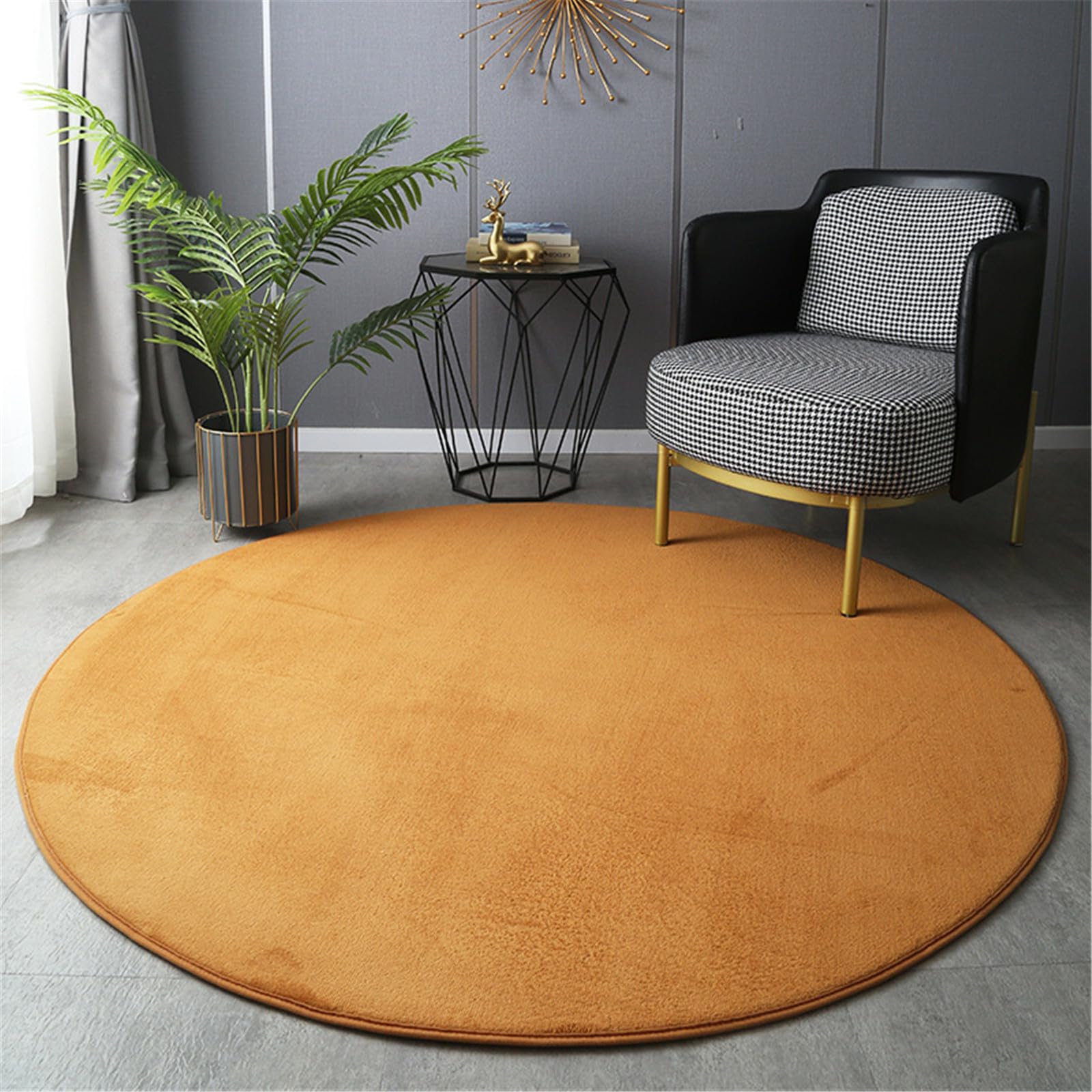 Highdi Alfombra Redonda 60/80/100/120cm, Color Sólido Alfombras Redondas Salon Lavable Antideslizante Alfombra Grande para Habitación Dormitorio Cocina Oficina (120cm,Amarillo)