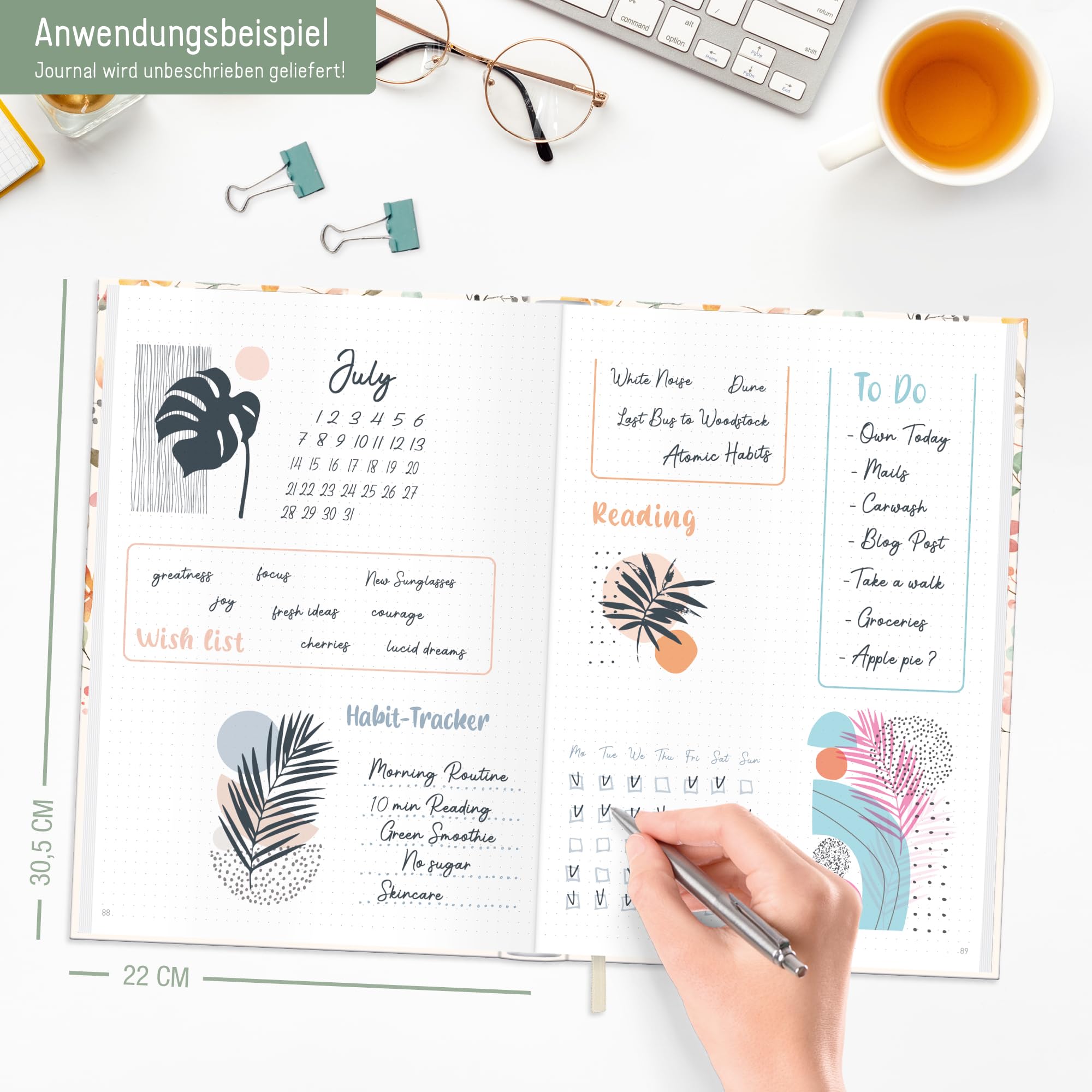 Häfft paper&you® Notatnik Dotted Journal A4+ w kropki "Wild Blossoms" | 156 ponumerowanych stron z siatką kropkową i gumką – do prowadzenia dziennika, sporządzania list i robienia notatek