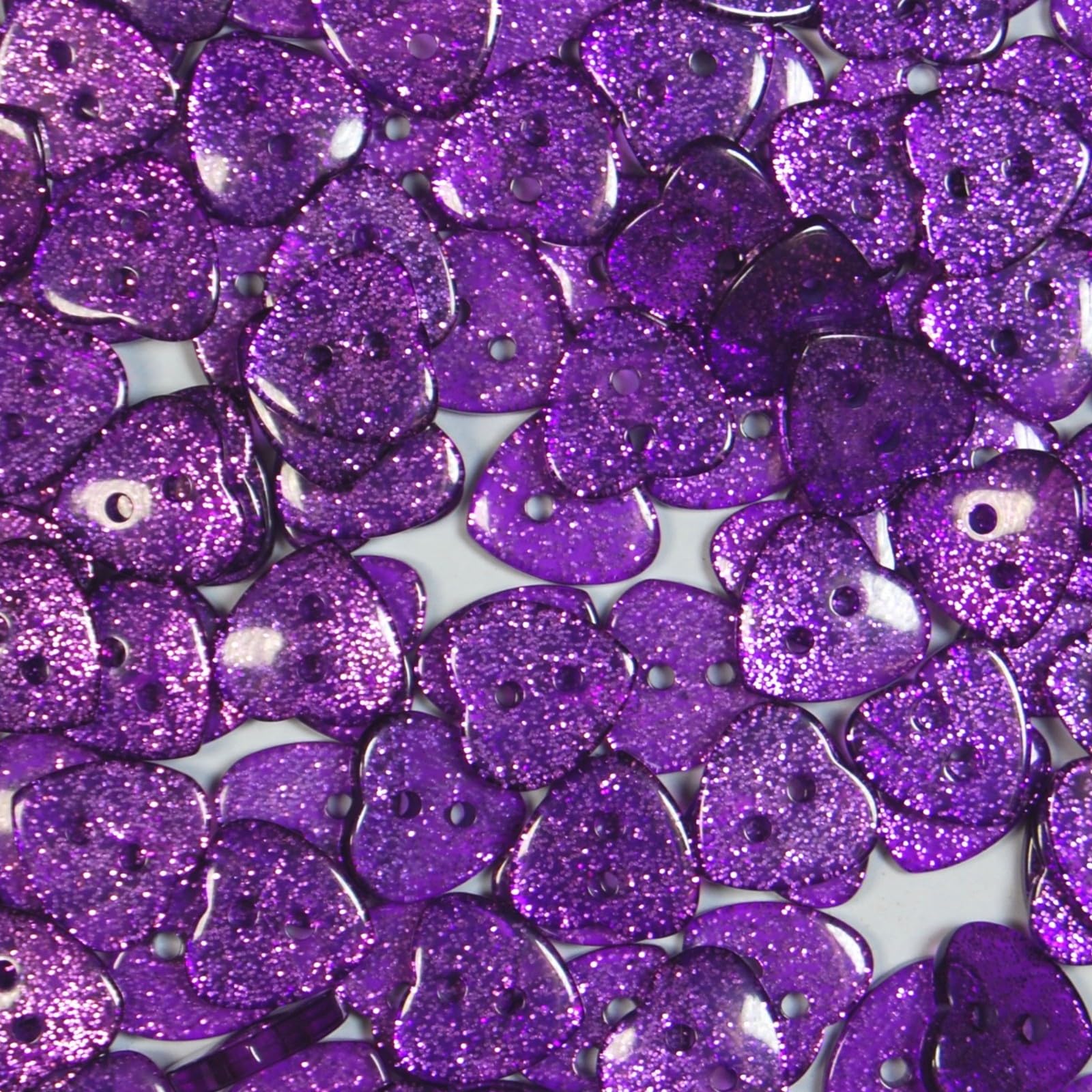 14mm Glitter Heart Buttons - Choice of Colours - Ideal for Sewing/Knitting/Clothes & Scrapbooking (Purple, Pack of 100)