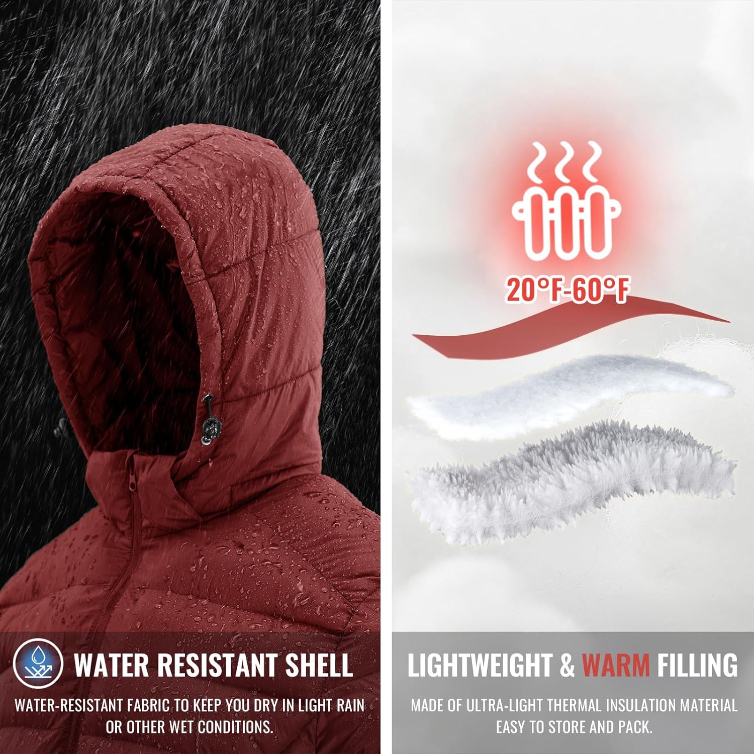 Rdruko Men’s Puffer Jacket with Detachable Hood Lightweight Water Resistant Insulated Winter Puffy Coat