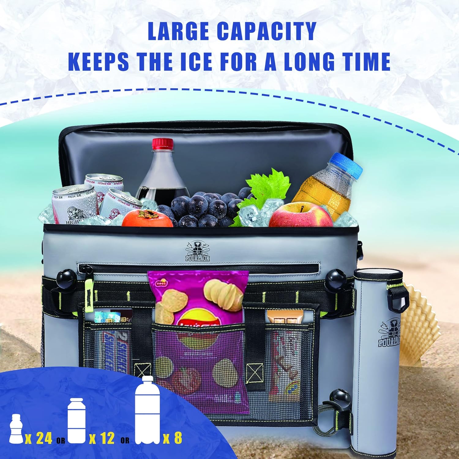 POUALAON Kayak Cooler Behind Seat | Waterproof Kayak Cooler with Rod Holder | Cooler for Kayak Seat to Keep Drinks Cool for Travel, Camping | Essential Kayak Accessories : Sports & Outdoors