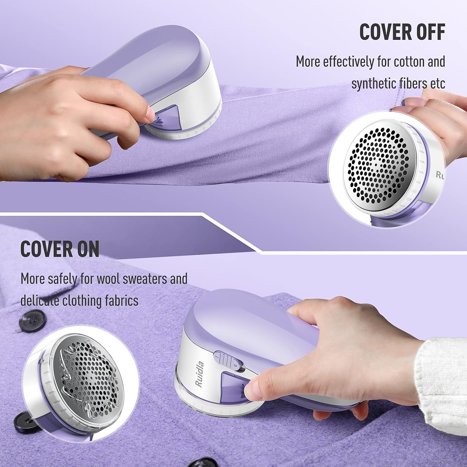 Ruidla Fabric Shaver Defuzzer, Electric Lint Remover, Rechargeable Sweater Shaver with Replaceable Stainless Steel 3-Leaf Blades, Dual Protection, Removable Bin, Easy Remove Fuzz, Lint, Pills, Bobbles : Health & Household