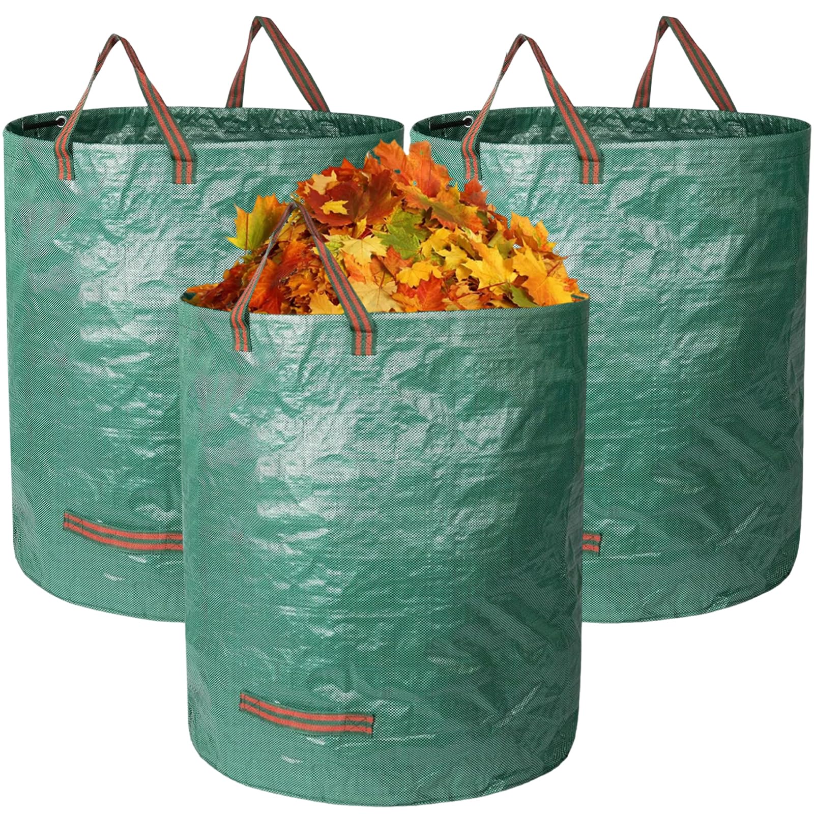 Binnan Set de 3 Bolsas de Basura de Jardín, 272L Bolsas Jardín Grandes, Bolsa Jardinería Reutilizable con Asas Reforzadas, Bolsa Jardin para Residuos de Jardín, Hojas Secas, Residuos de Plantas