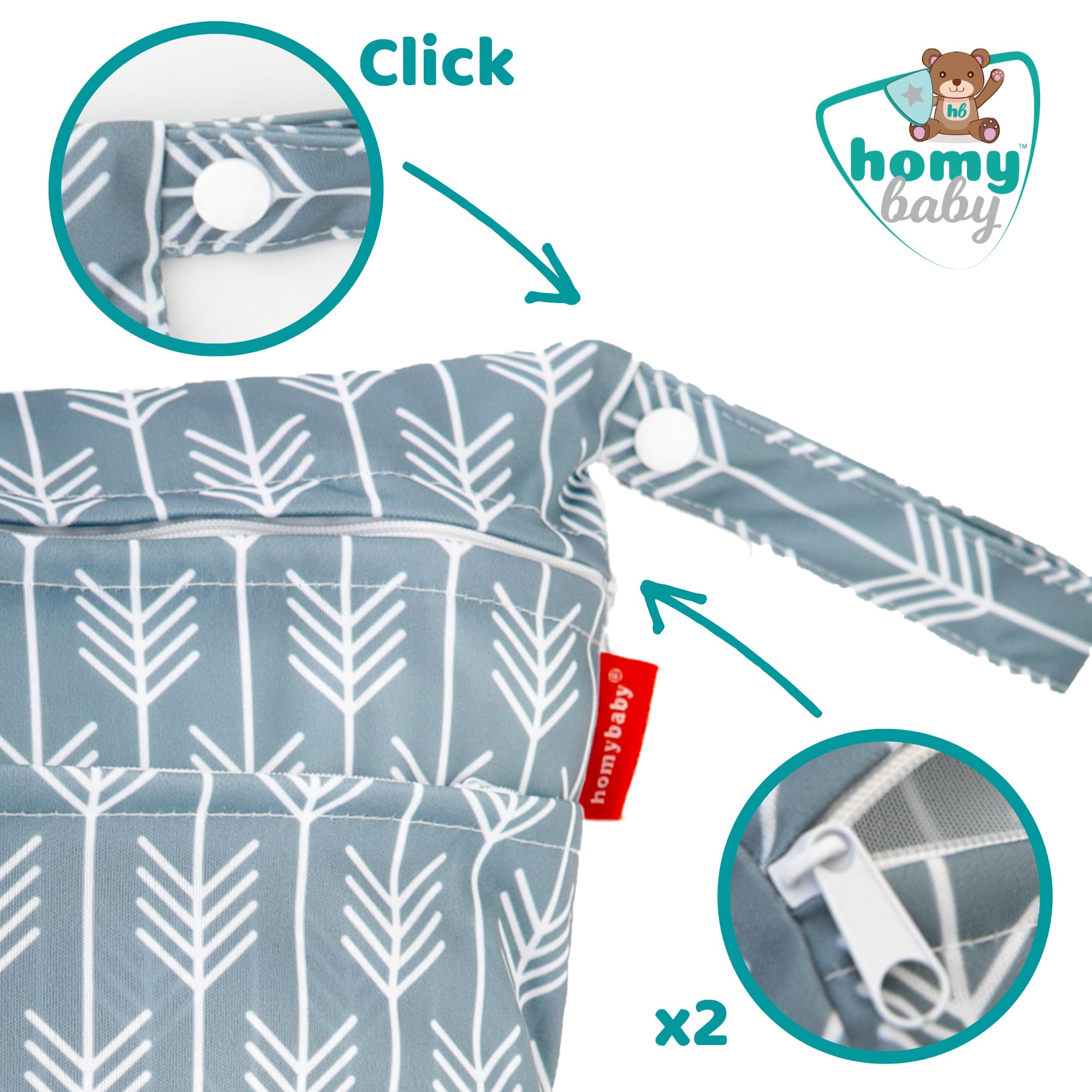 HOMYBABY® [x2 Sac Couches Lavables - pour vêtements de crèche/école - Sac à Maillots mouillé Plage/Piscine - Trousse Couche bébé - Sacs de Voyage en Tissu imperméable [33x28cm]