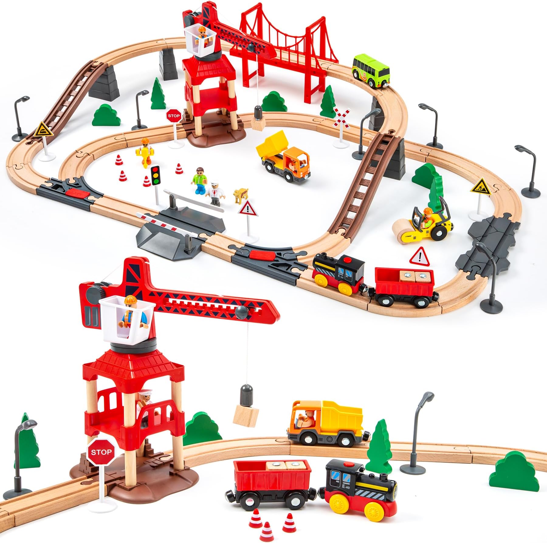 OMYbaby Wooden Train Set