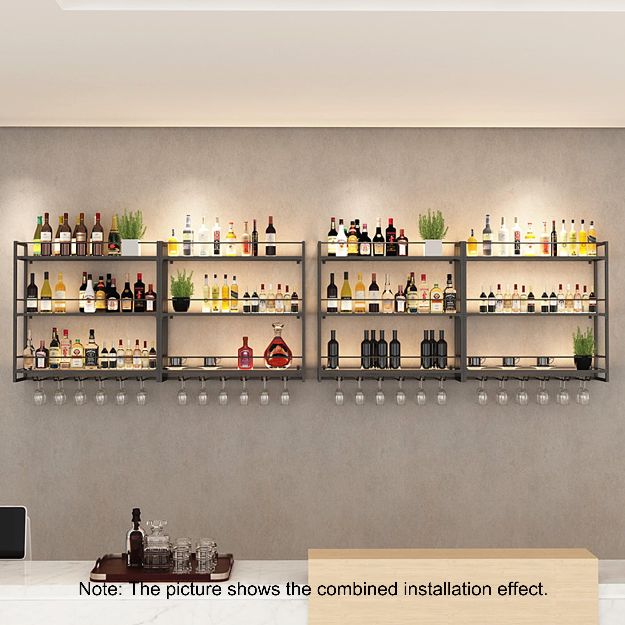 Botellero de Pared con iluminación LED y Soporte Colgante para Botellas de Vino, Estante Flotante para exhibir Botellas de Licor, Ideal para el hogar, Bar, cafetería o Cocina.