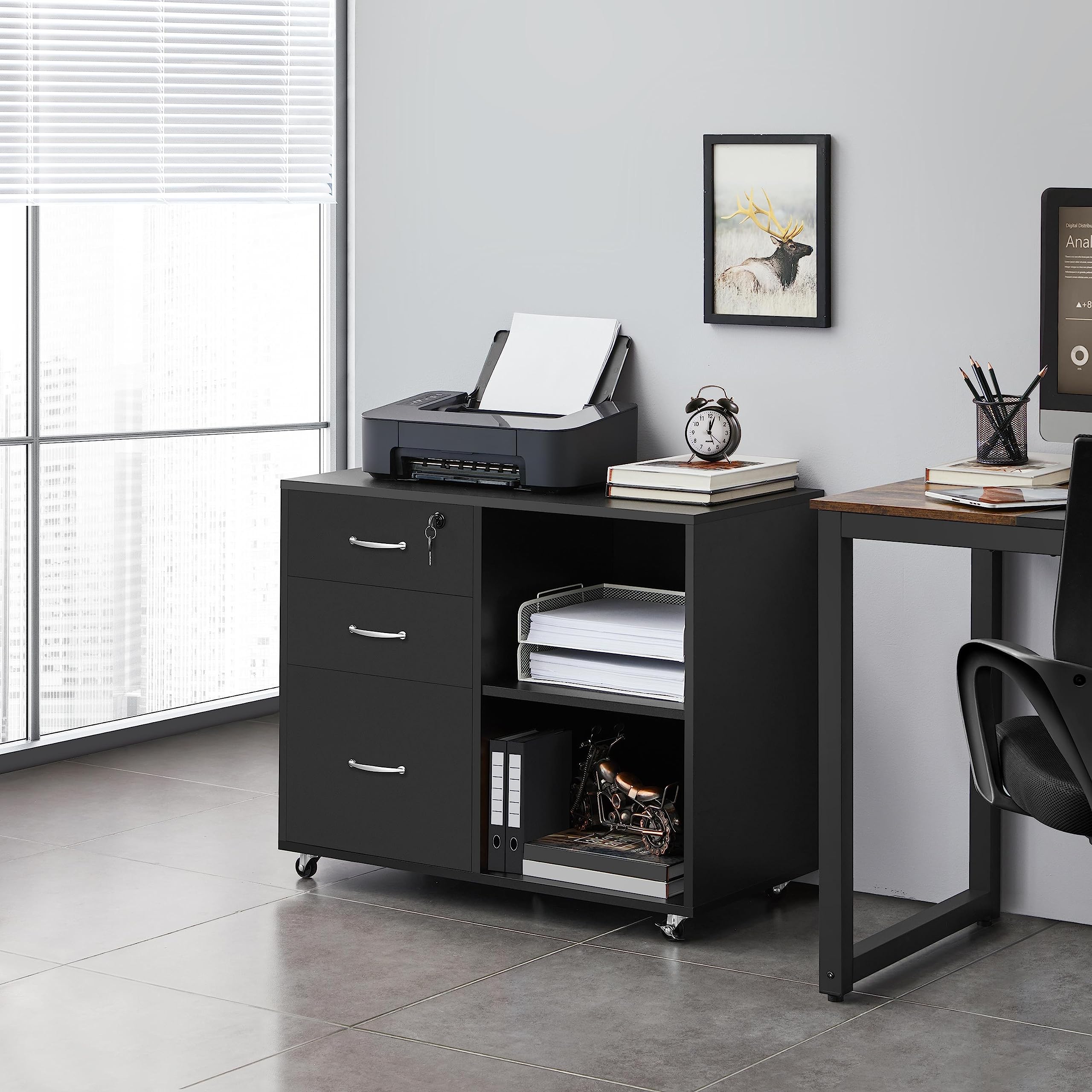 Yaheetech Cajonera Escritorio con Ruedas Cajonera de Oficina 3 Cajones Archivador Móvil de Oficina para Carpetas 80x40x65,5cm Negro