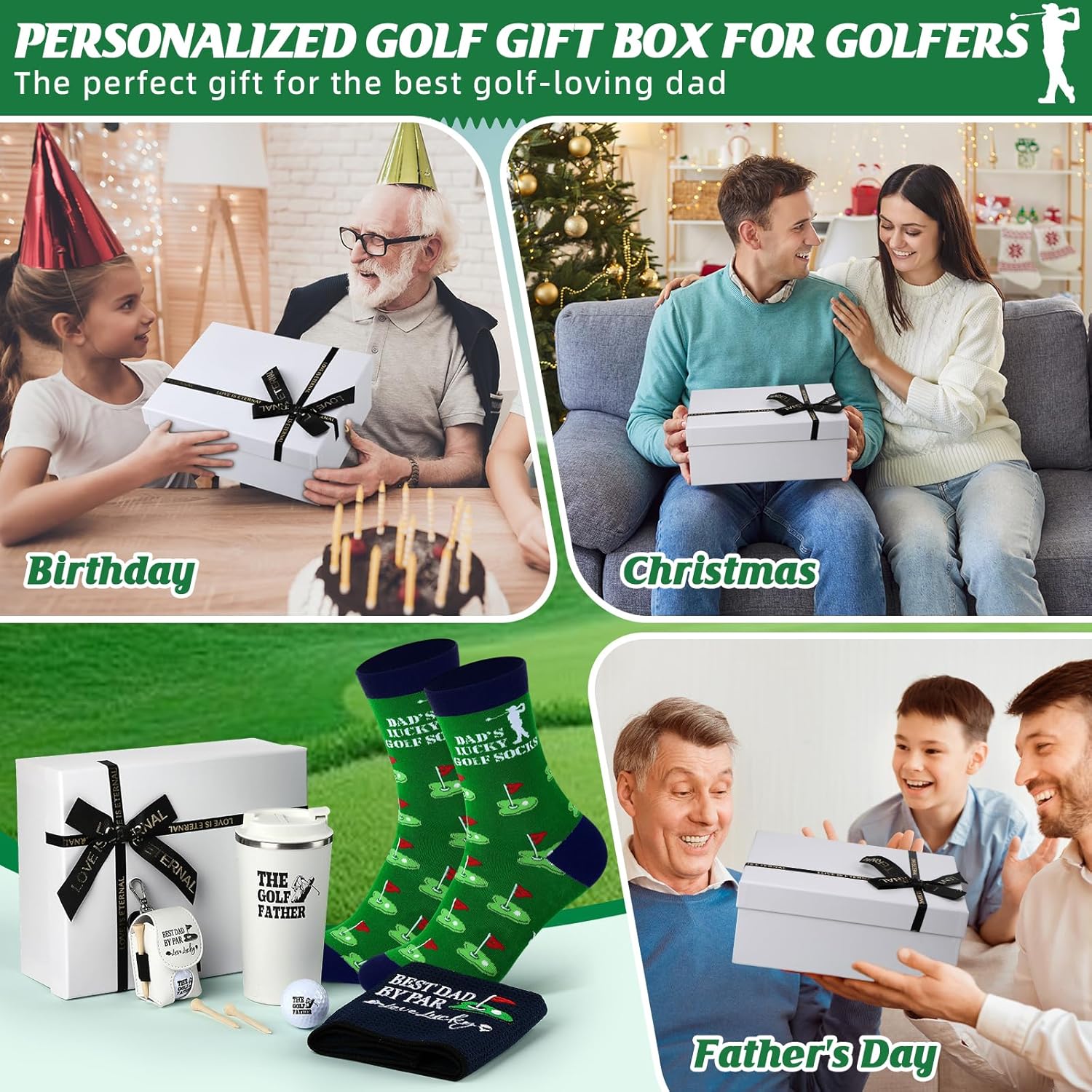 10 Pcs Golf Gifts Set for Dad Funny Golfer Gift for Men Include Tumbler Golf Ball Bag Tees Socks Towels Balls Box for Father's Day Birthday for Dad Husband(Stylish Color) - Image 6