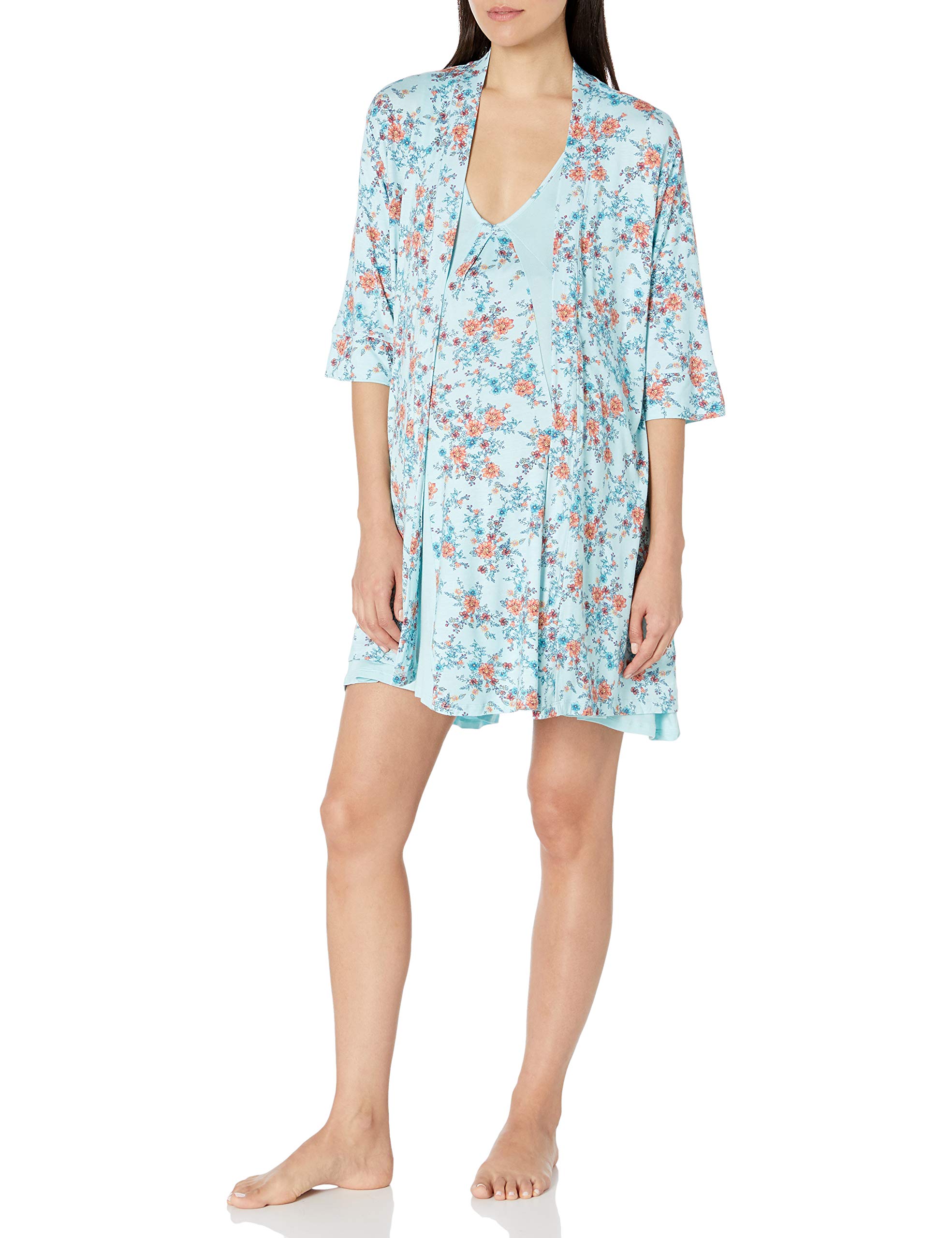 Everly Grey Women's Dawn 4 Piece Maternity and Nursing PJ Chemise Set with Robe and Sleep Bra