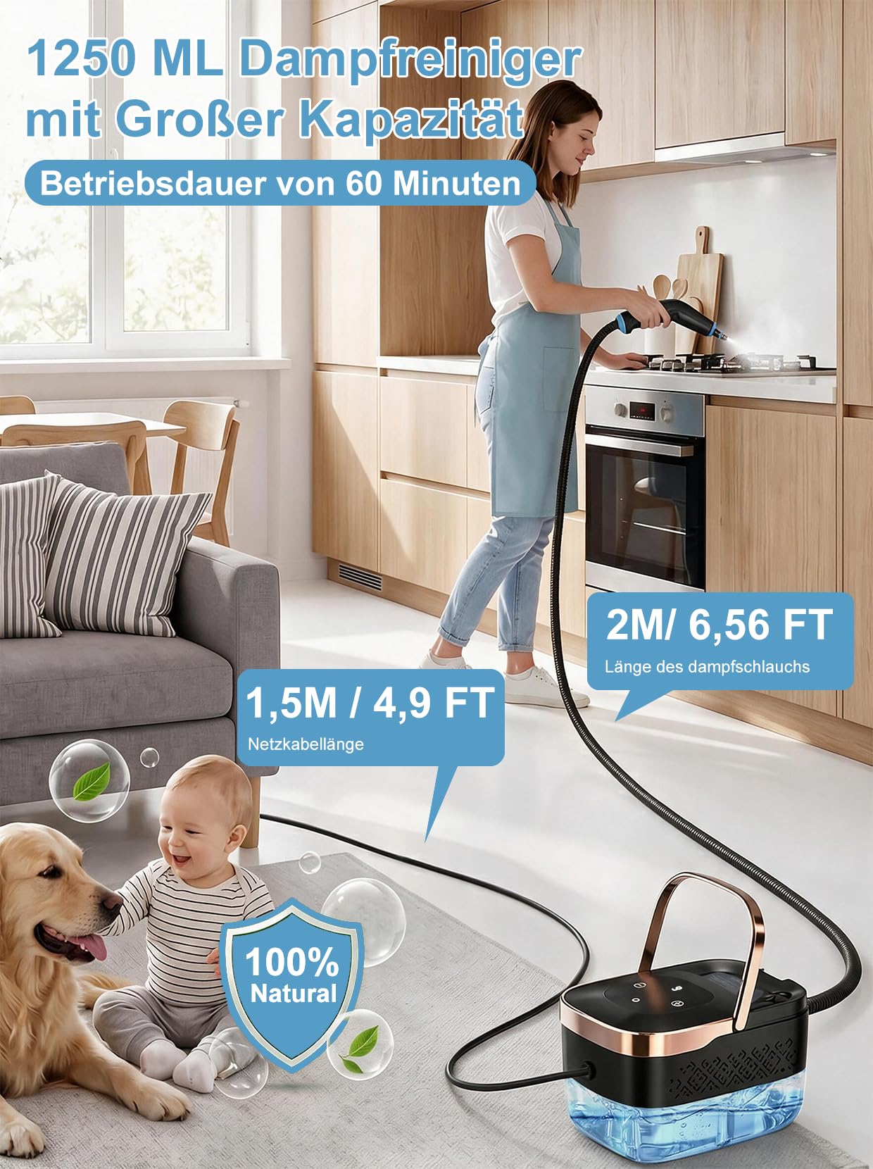 Dampfreiniger Handgerät, 2500W 4 Bar 6-Stufiger Mehrzweck-Dampfreiniger