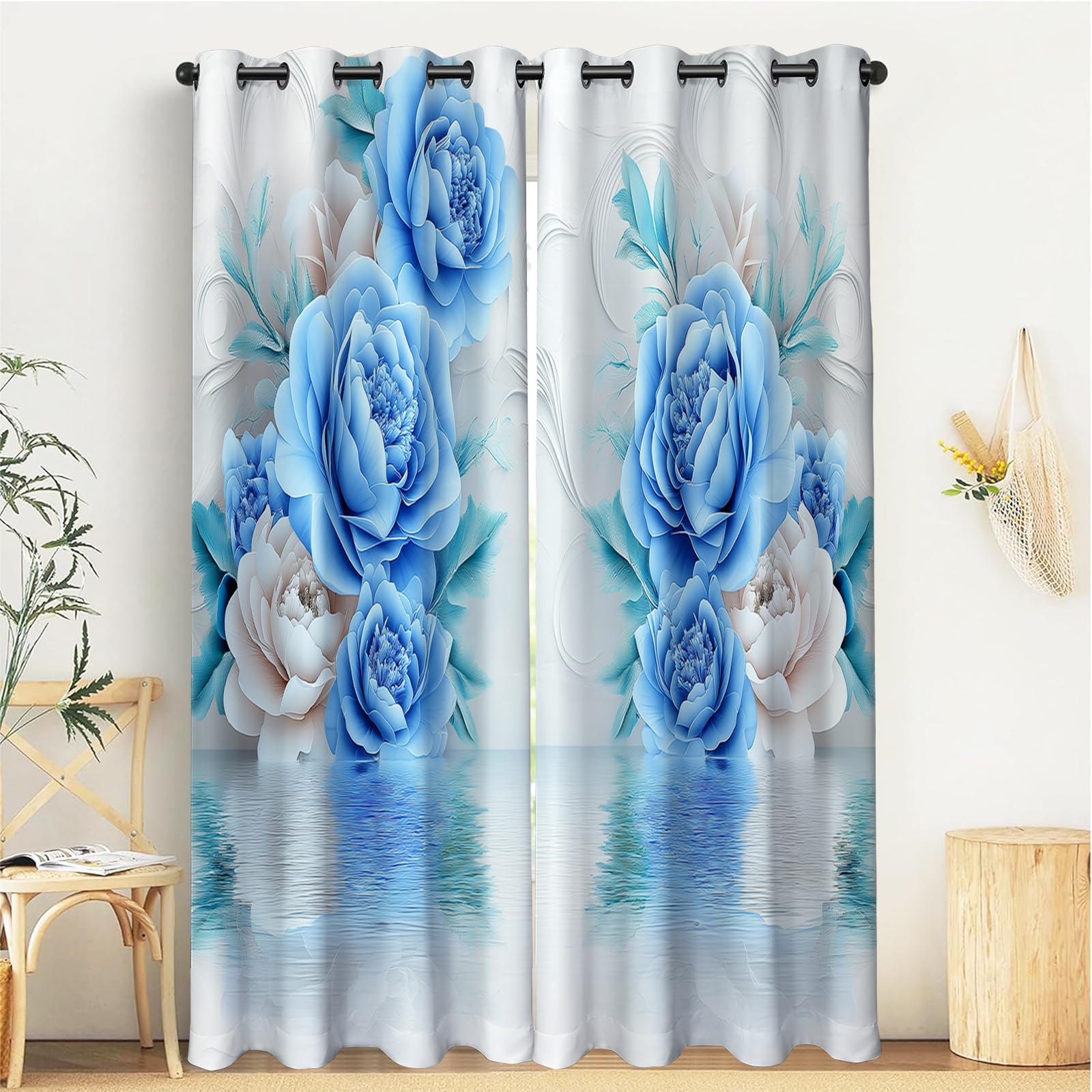 Rideau occultant bleu rose d'eau 140x160 cm pour chambre et salon
