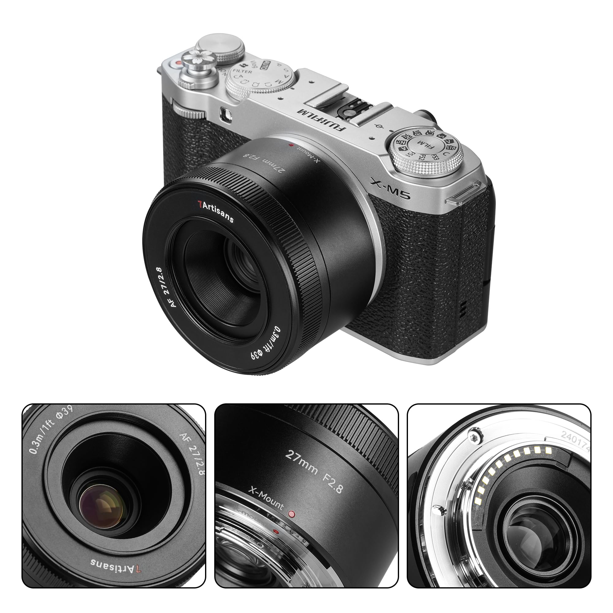Obiettivo 7artisans AutoFocus 27mm F2.8 APS-C Frame, F2.8 Ampia Apertura, Supporta Riconoscimento Automatico/Manuale di Volti/Occhi, Compatibile con Fotocamera Fujifilm FX Serie Fuji X-H/T/T30/S/E/A