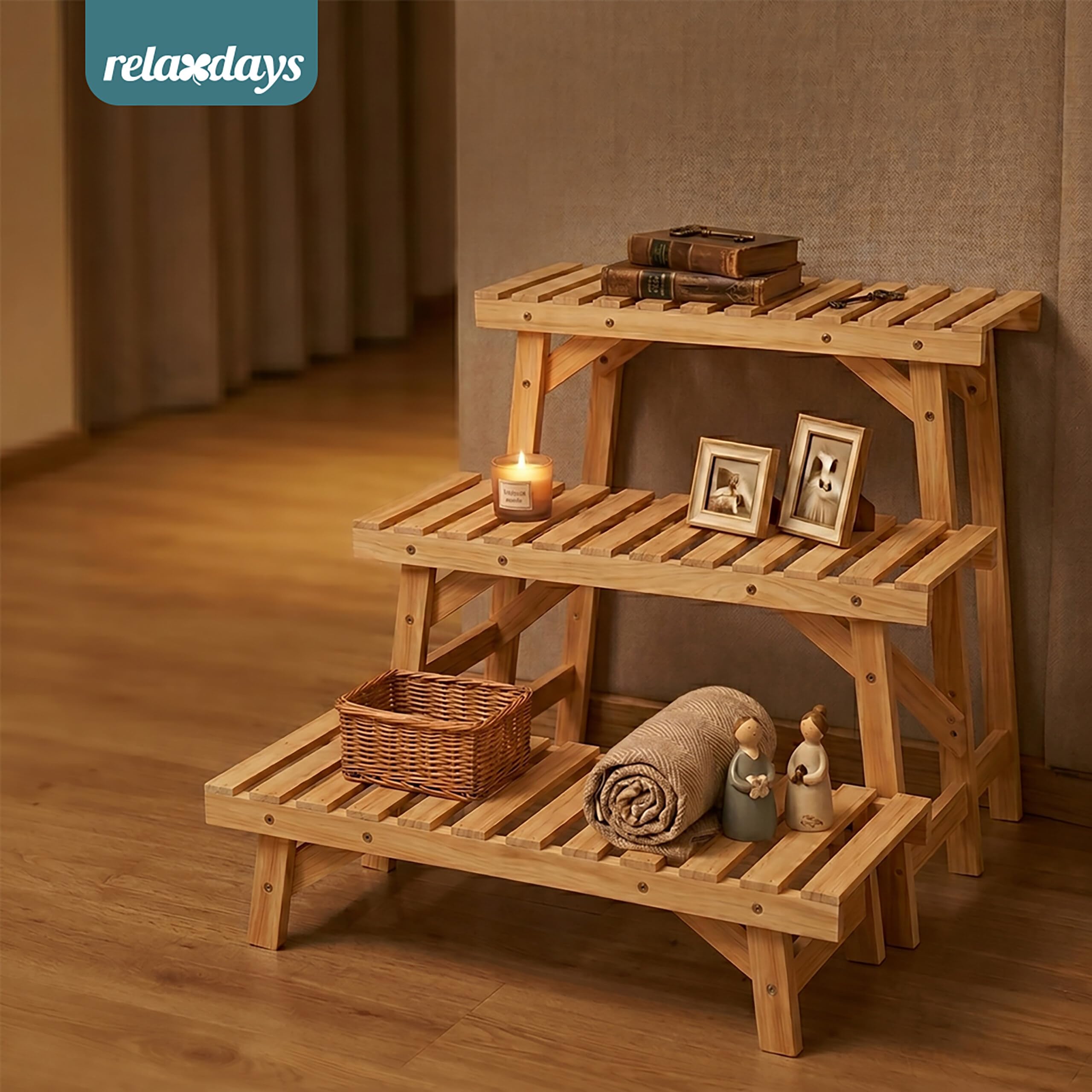 Relaxdays Blumenständer, 3-tlg. Set, Höhe: 19,5/33 /49 cm, natur