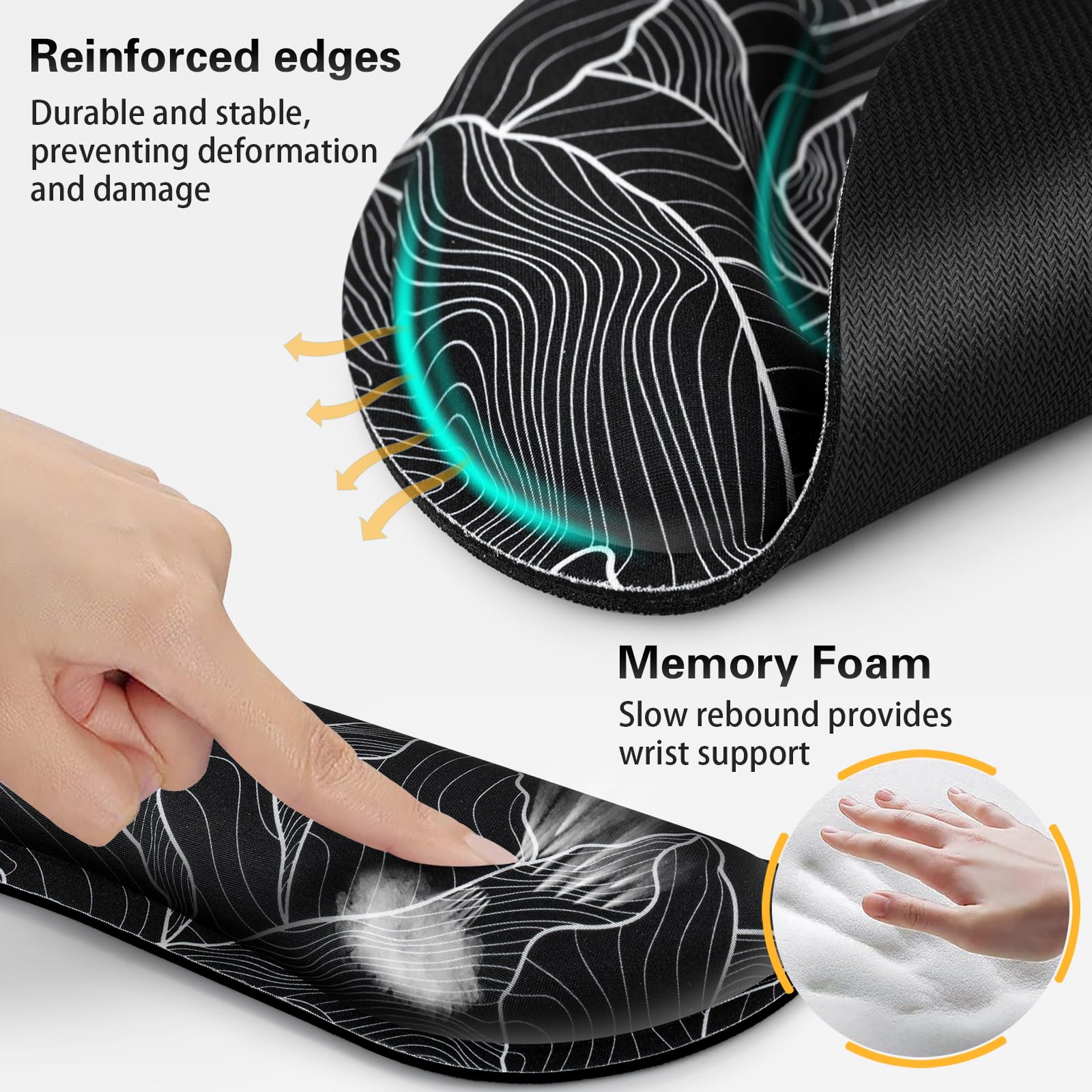 Tappetino per mouse con poggiapolsi, set 3 in 1 con supporto per il polso, tappetino per mouse da gioco con base antiscivolo, tappetino per mouse ergonomico, poggiapolsi in gel per tastiera in memory