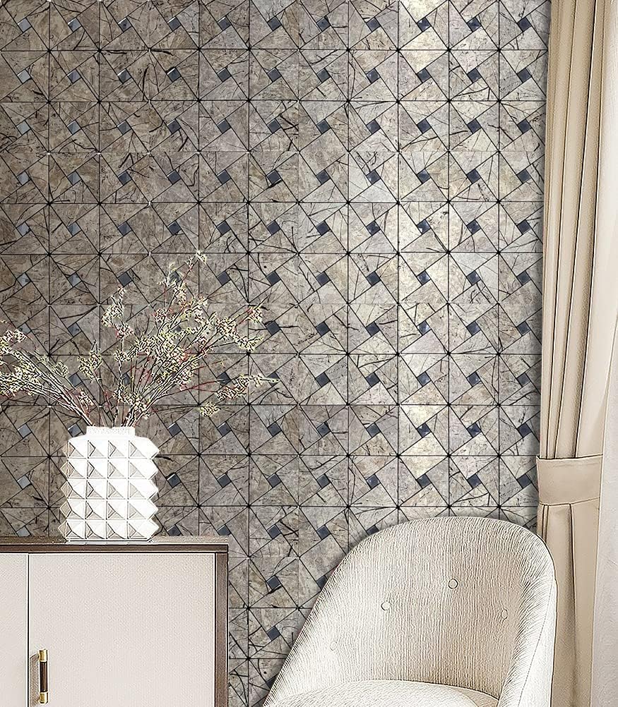 XUANINY 5-Sheet Peel and Stick Metal Backsplash Tiles, Self Adhesive Triangle Multicolor Aluminum Mosaic 3D Wall Sticker for Living Room Bedroom Decor (5 Sheets, Silver)