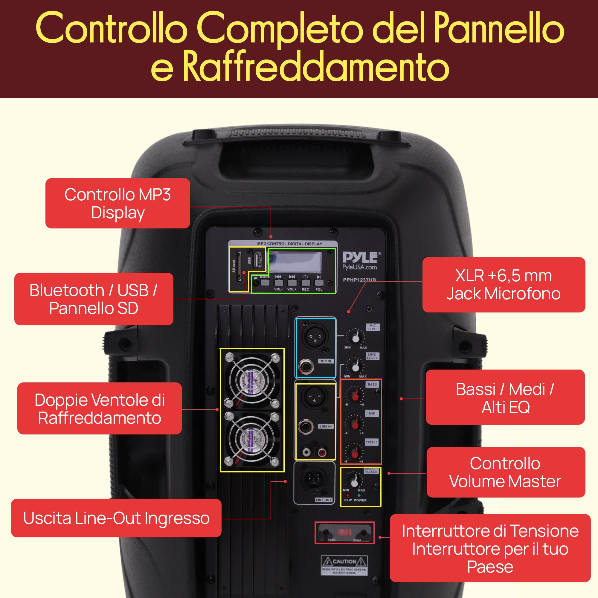 PYLE-PRO Cassa Bluetooth Attiva PA, Altoparlante Bluetooth con Subwoofer da 30,5 cm, Speaker da Palco Monitor Portatile, DJ Party Stereo con Amplificatore e USB Integrata per MP3