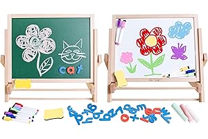 Tabletop Easel for Kids, 3-in-1 Tabletop Magnetic White Board and Chalkboard Easel