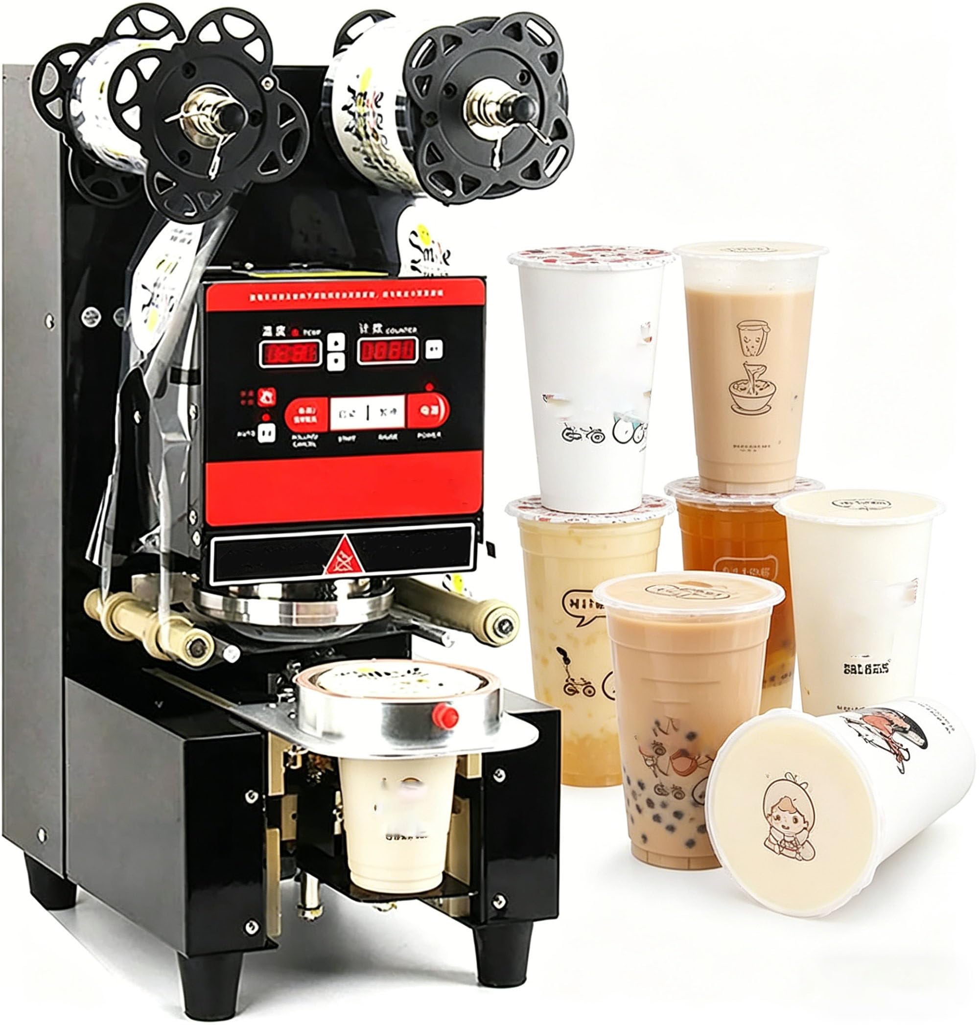 Selladora Eléctrica Comercial de Vasos, para Vasos de Papel PP/Pet, 350 W, 600-800 Vasos/Hora, Cafeterías y Tiendas de Té con Leche 110V-Black