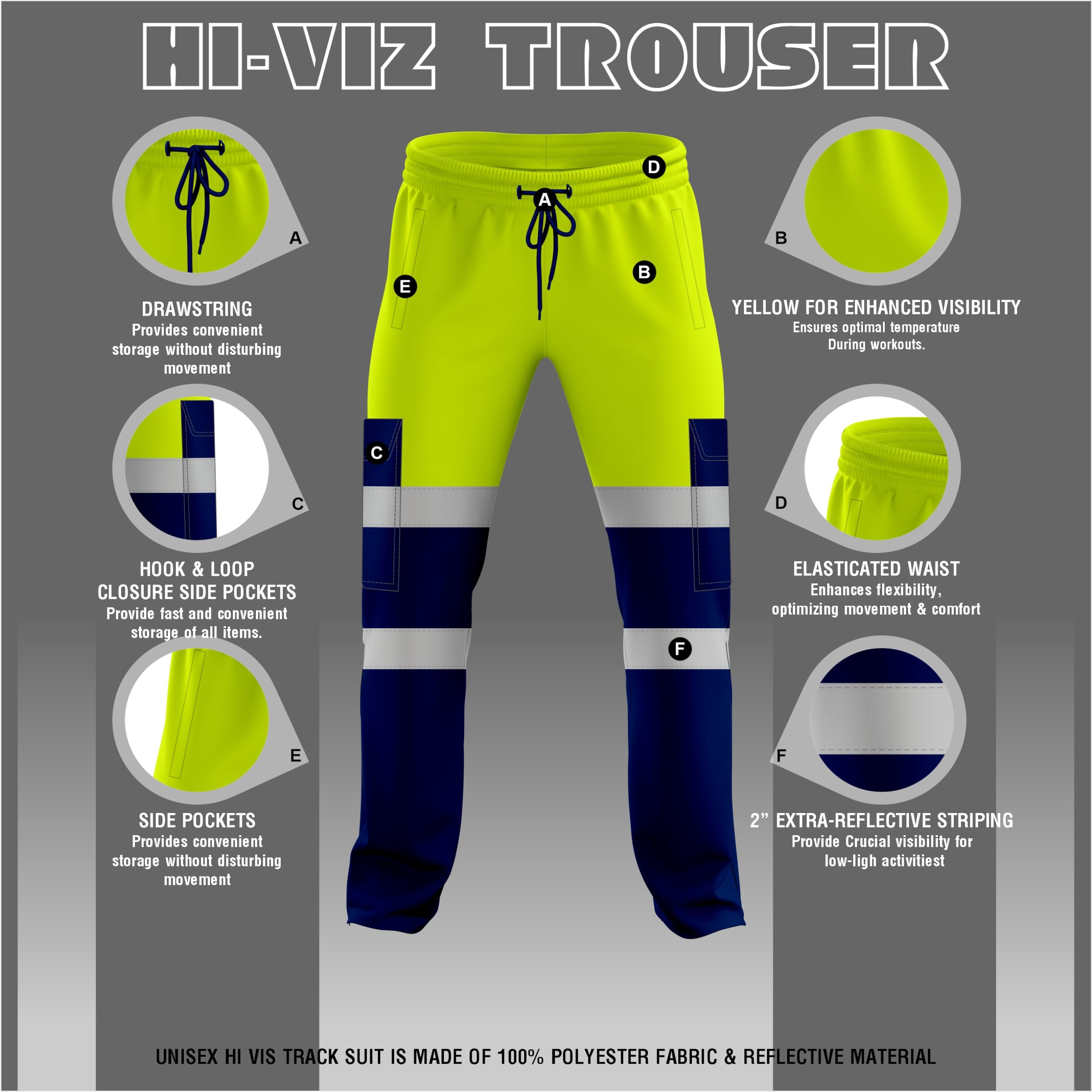 mymixtrendz Pantalon de jogging bicolore haute visibilité pour homme avec bande réfléchissante