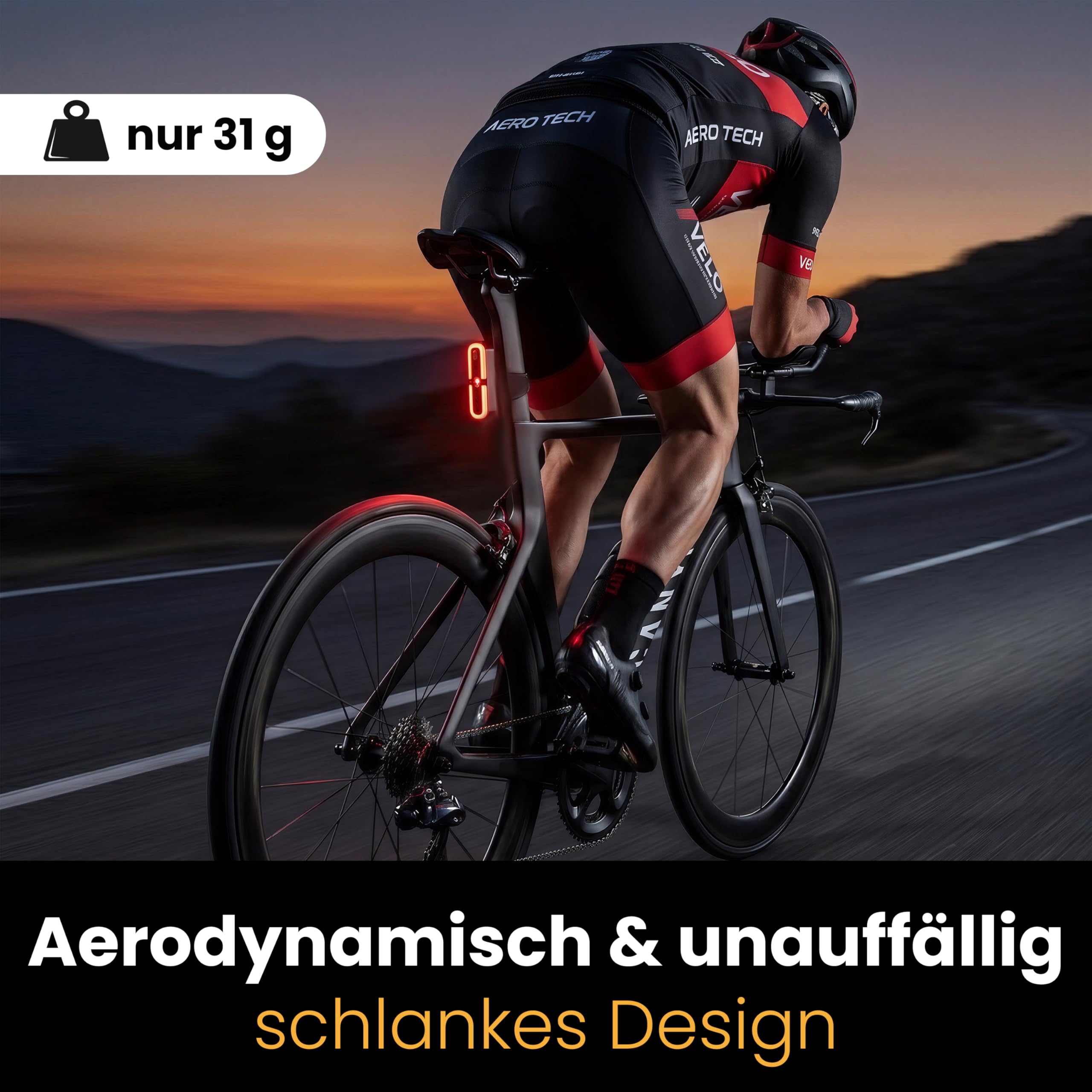 LICHTMEISTER® Rücklicht Fahrrad mit Bremslichtfunktion - Fahrrad Rücklicht mit StVZO Zulassung - Fahrradlicht hinten - Zubehör für Rennrad, Gravel Bike und eBike