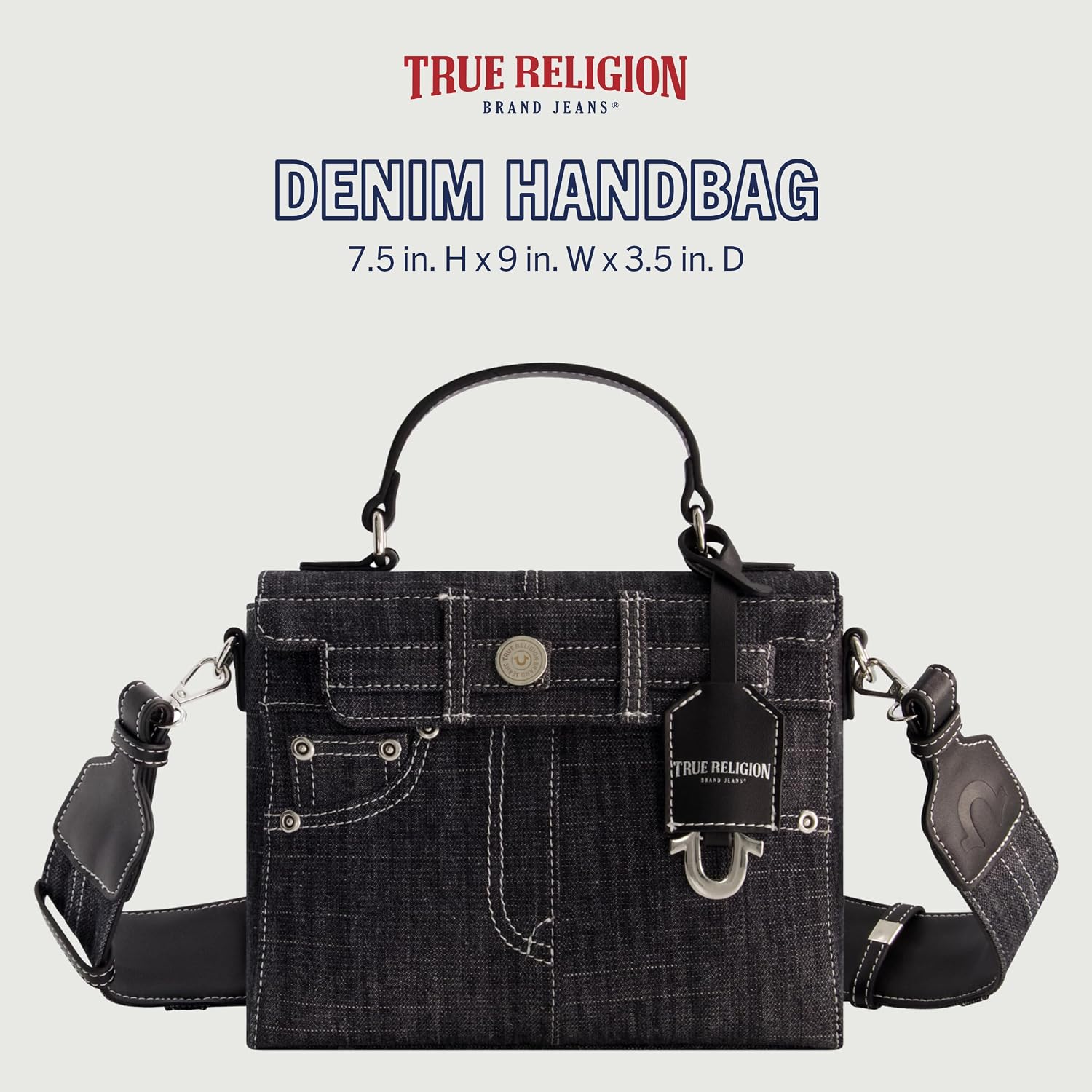 True Religion Women's Shoulder Bag Purse, Jean Pocket Mini Flap Crossbody Handbag with Adjustable Strap