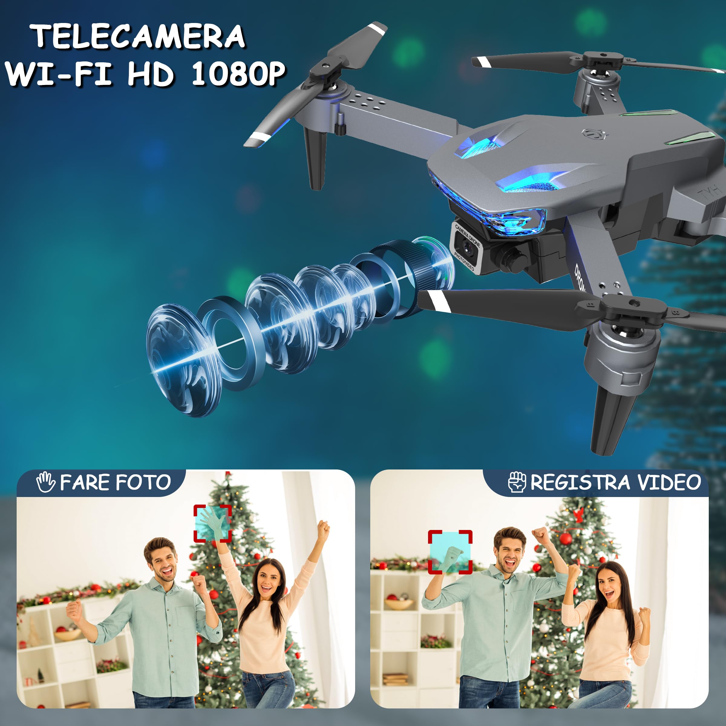 Wipkviey T28 Drone con Telecamera 1080P HD per Principianti-Droni per Bambini, Quadcopter Pieghevole per Adulti,FPV RC Droni con 3D Flips/Altitude Hold/Gesture Selfie/Waypoint Volo, 2 Batteries, Ragaz