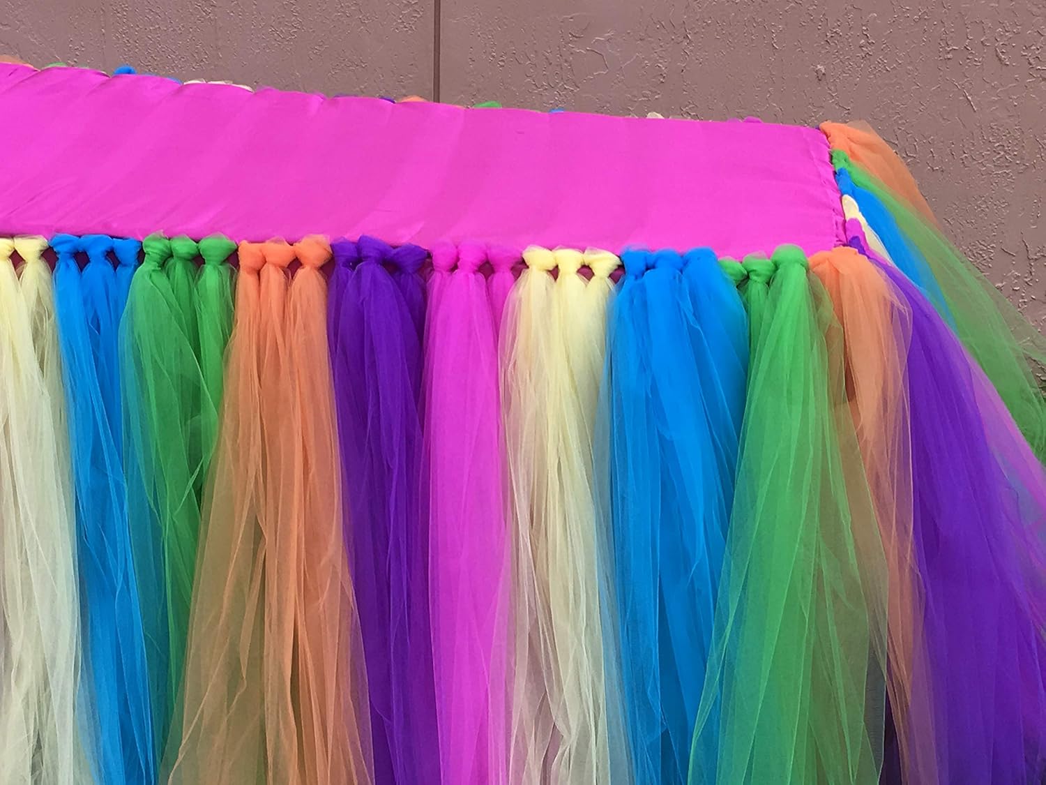 Tulle Table Skirt 17 Linear feet Ideal for 6' Rectangular Table. Multiple Colors Available (White with Pastel Colors)