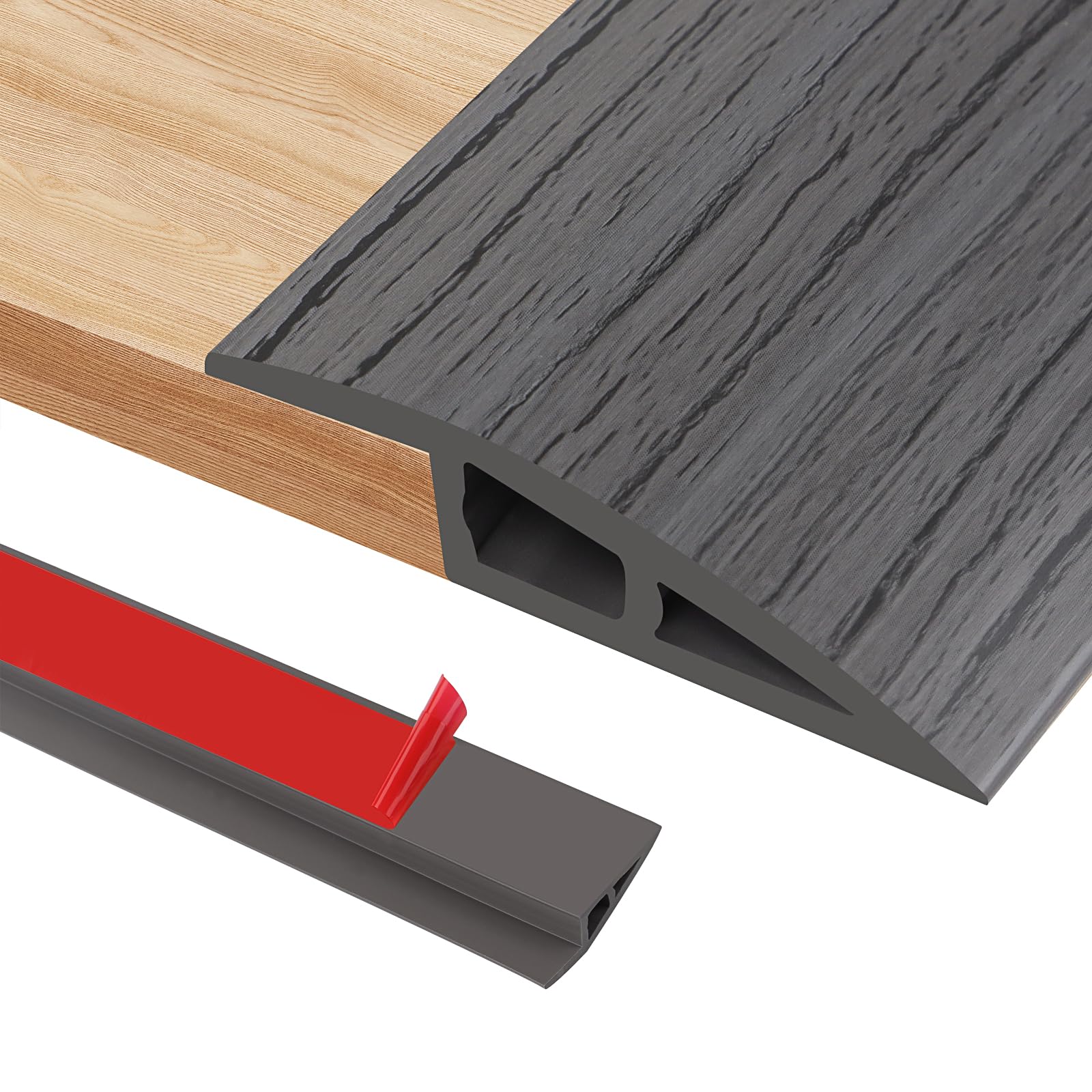 100cm Self-Adhesive Carpet Door Strips, PVC Door Threshold Strip for Height 7-10mm Carpet, Laminate Floor and Tile Thresholds, Doorways, Edges and Scooters(A5010,Dark Gray Wood Grain)