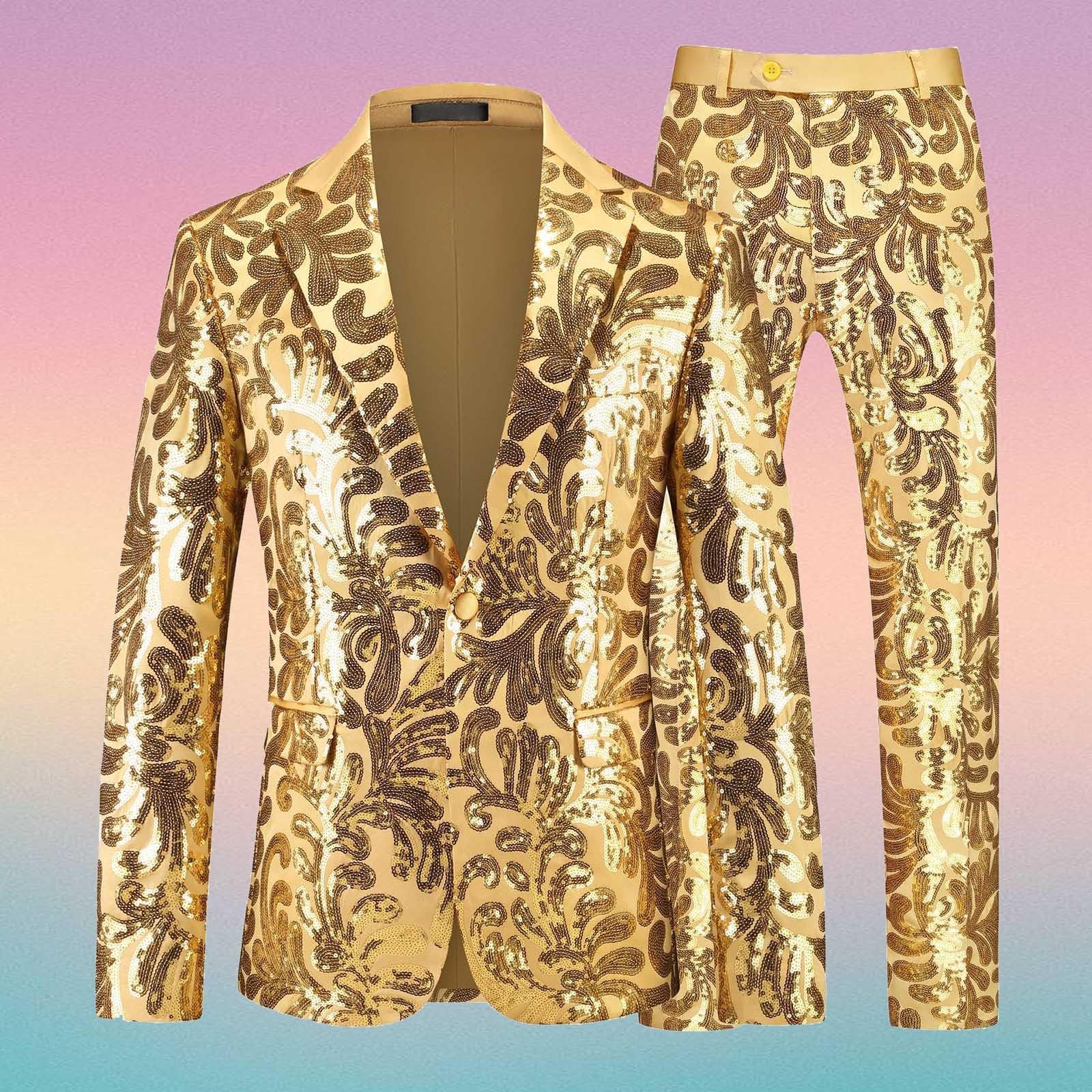 2025 Set Jacke + Hose Herren Mit Pailletten Goldenes Kleid Tanz Kleid Männlich Blazer Für Events Curvy Samt Hochzeit Moderne Kleidung Bequeme Prom Anzüge Arbeit Für Abend