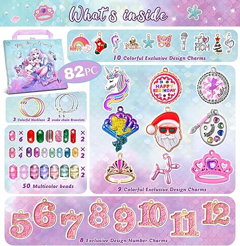 Miniatura 3 de Kit de fabricación de pulseras con dijes para niñas suministros de joyería de sirena, kit de pulseras de dije, juego de manualidades de arte para