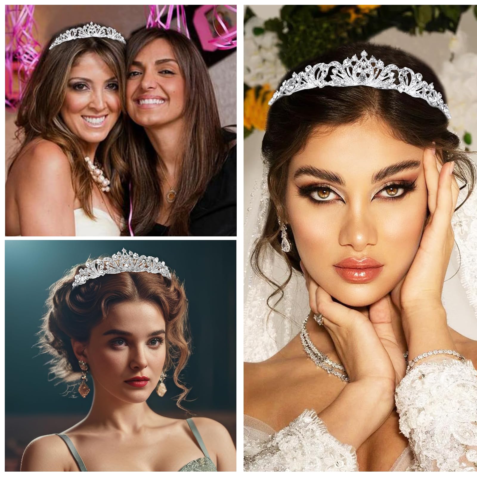 Lilbitty Silberne Strasskrone Prinzessin Tiara Diadem Elegante Krone Hochzeit Geburtstag Party Haaraccessoires