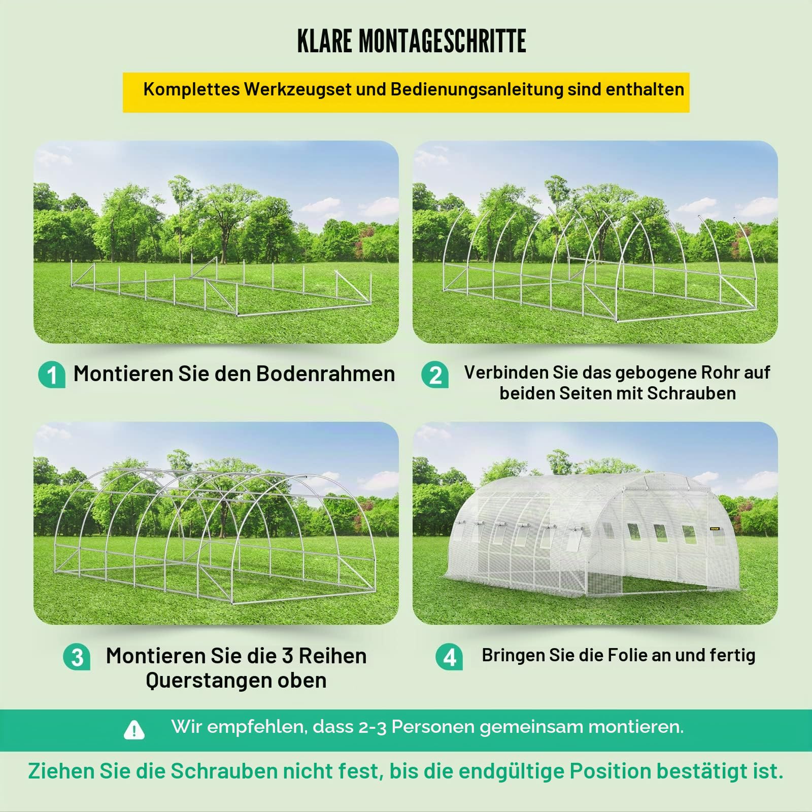 VEVOR Foliengewächshaus 6,1x3x2,1m Bogendach Gewächshaus Verzinkter Stahlrahmen 140 g/cm³ PE Mobiles Treibhaus Wasserdicht und UV-Beständig Frühbeet Geeignet für Anbau von Gemüse Blumen Pflanzen