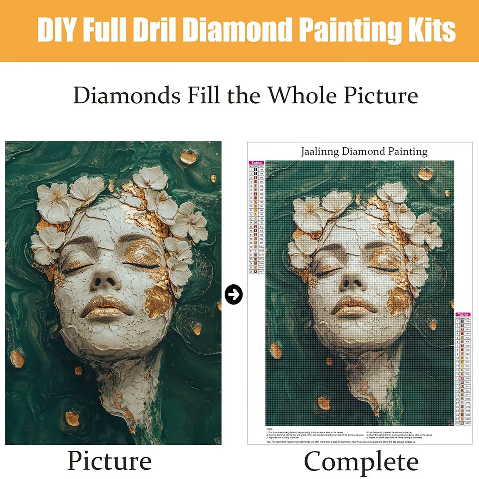 Diamond Painting Kit Completo, Diamond Painting Astratto, 5D Quadrato Pittura Diamante Kit Manualidades Adultos DIY Diamantini Crystal Art Disegni Ricamo Punto Croce Artigianale, 90x120cm Donna j0-954