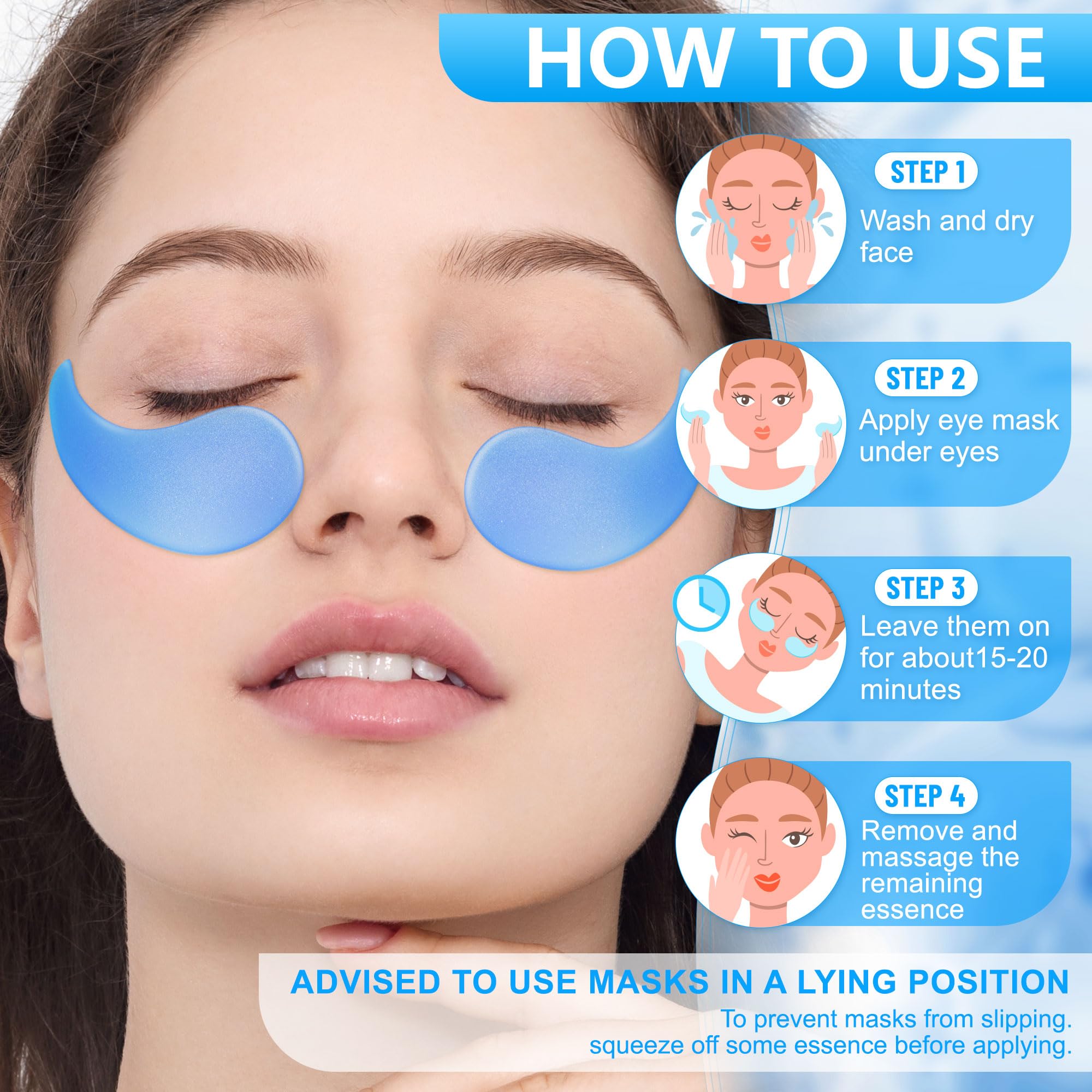 Hicream Under Eye Patches Puffy Eyes: 30 Pairs Retinol Collagen Eye Gels Pads - Reduce Wrinkles,Puffy Eyes,Eye Bags - Skin Treatment Mask Retinol Collagen - Anti Aging & Face Moisturizer Retinol-Blue