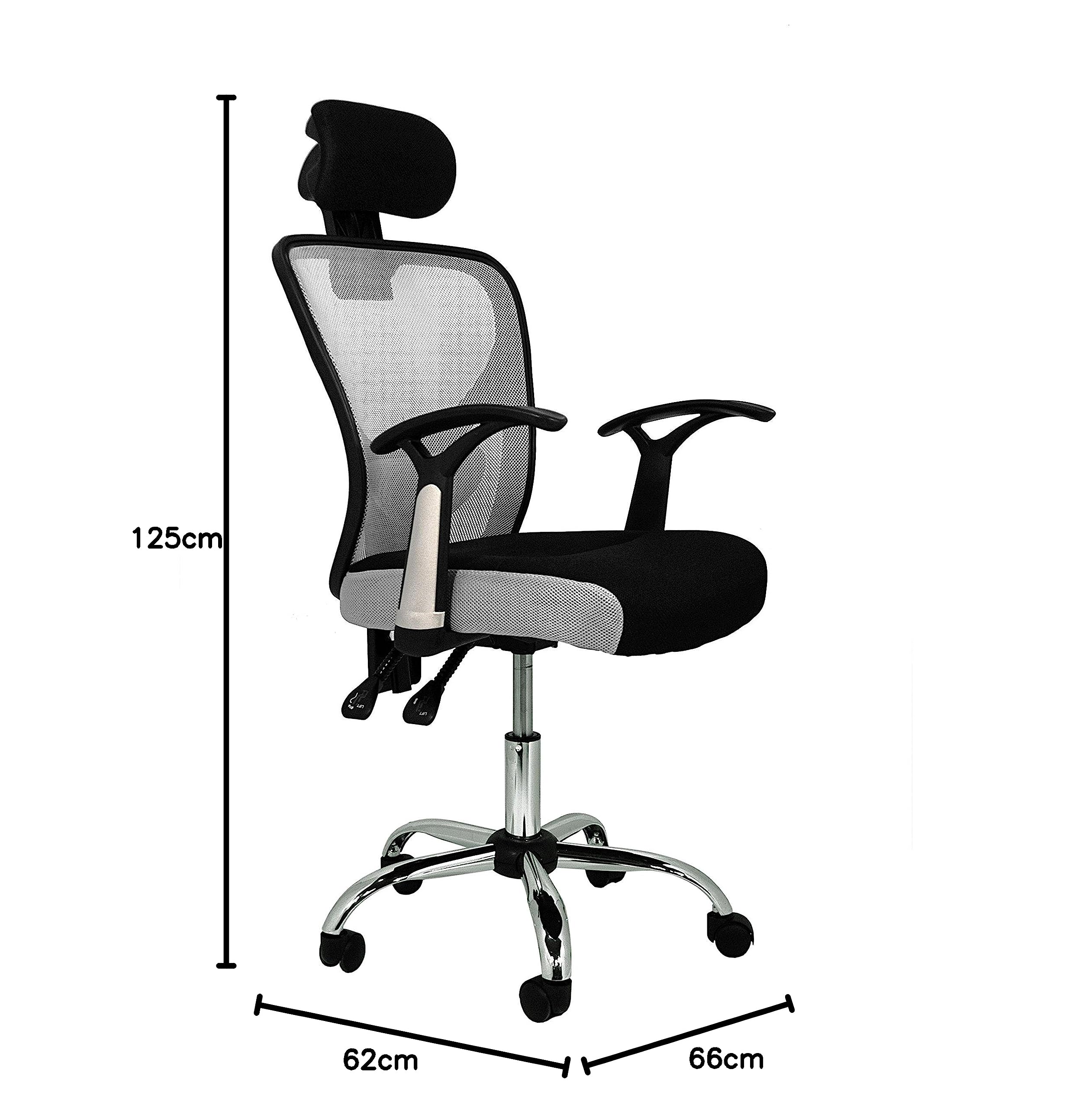 La sedia spagnola Ronda Sedia da ufficio con poggiatesta 66x62x125 cm grigio e nero
