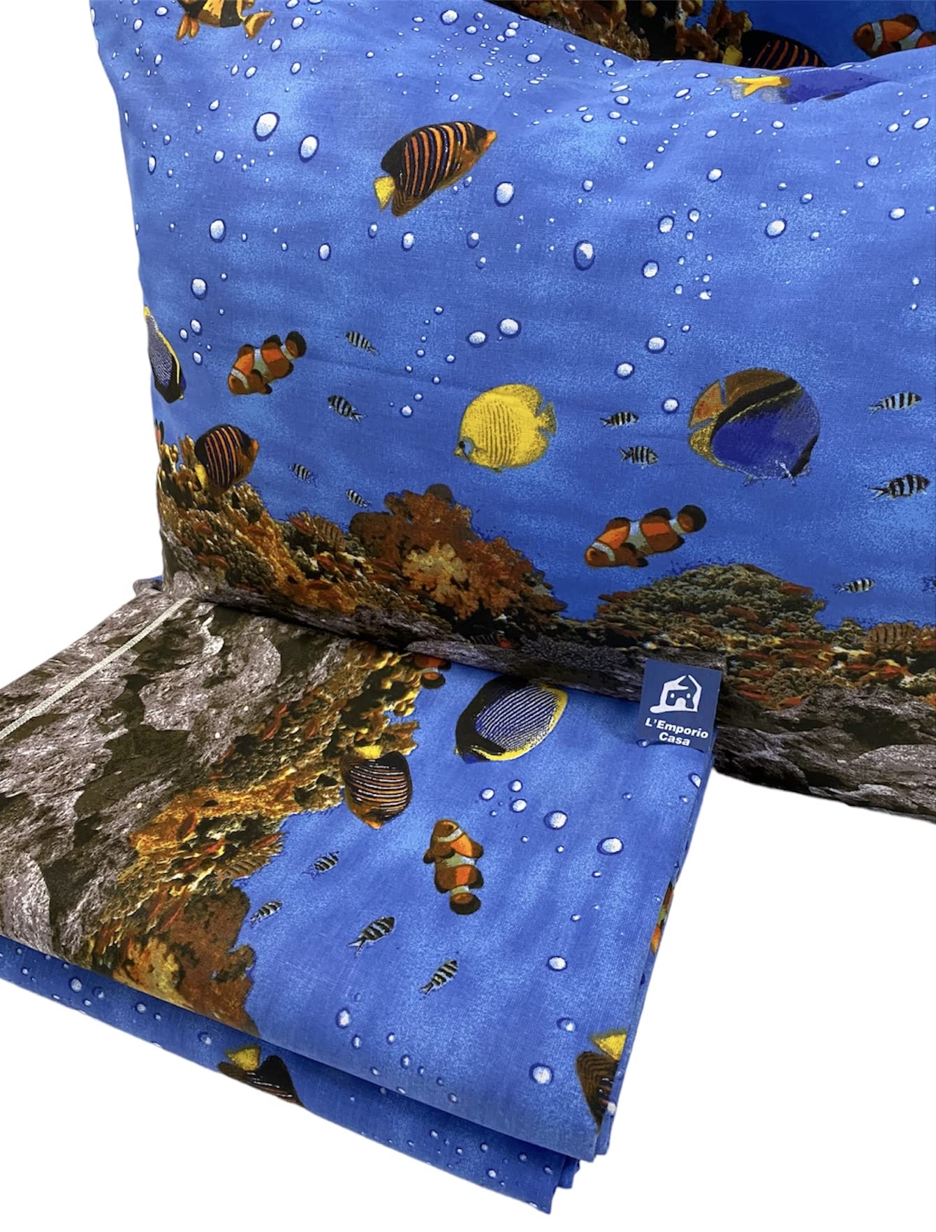 L'Emporio Casa Set Lenzuola Completo di Cotone 100% Italiano Tramonto Coralli Stelle Luna Pesci Varie Misure (Singolo, Pesci)