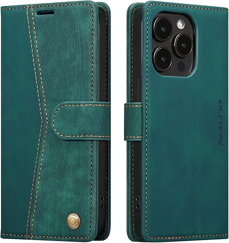 Miniatura 11 de QLTYPRI Funda para iPhone 13, funda de piel sintética con cierre magnético, soporte para tarjetas, función atril, a prueba de golpes, funda