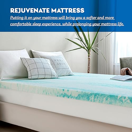 Miniatura 3 de Colchón de espuma viscoelástica individual de 3 pulgadas, infusión de gel, certificado CertiPUR-US, esenciales para el dormitorio, decoración azul