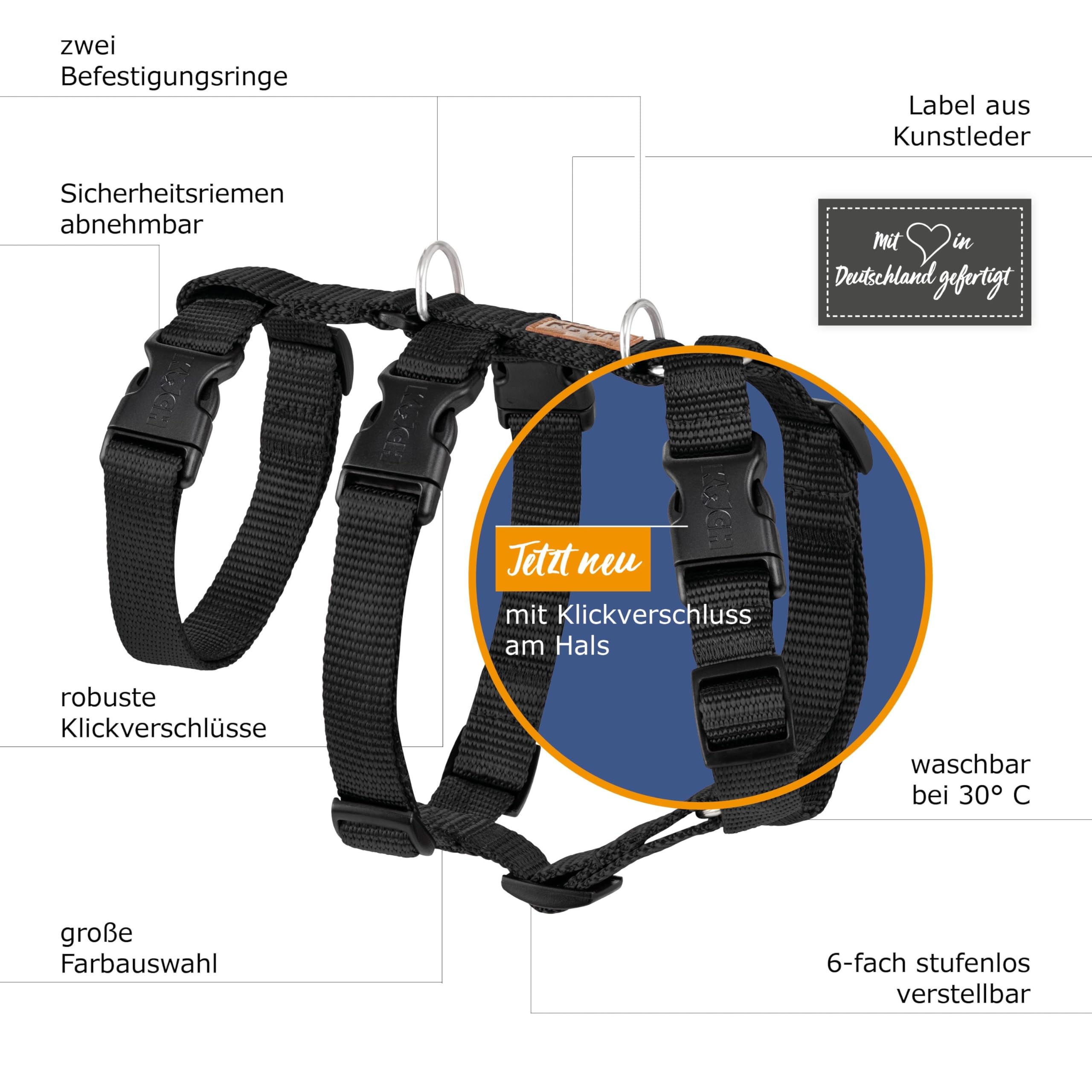 KOCH Sicherheitsgeschirr Comfort, mit Klickverschluss am Hals, Made in Germany, ausbruchsicher, Panikgeschirr Hund, Sicherheitsgeschirr mit Halsöffnung, Bordeaux/M | 50-72cm - 5