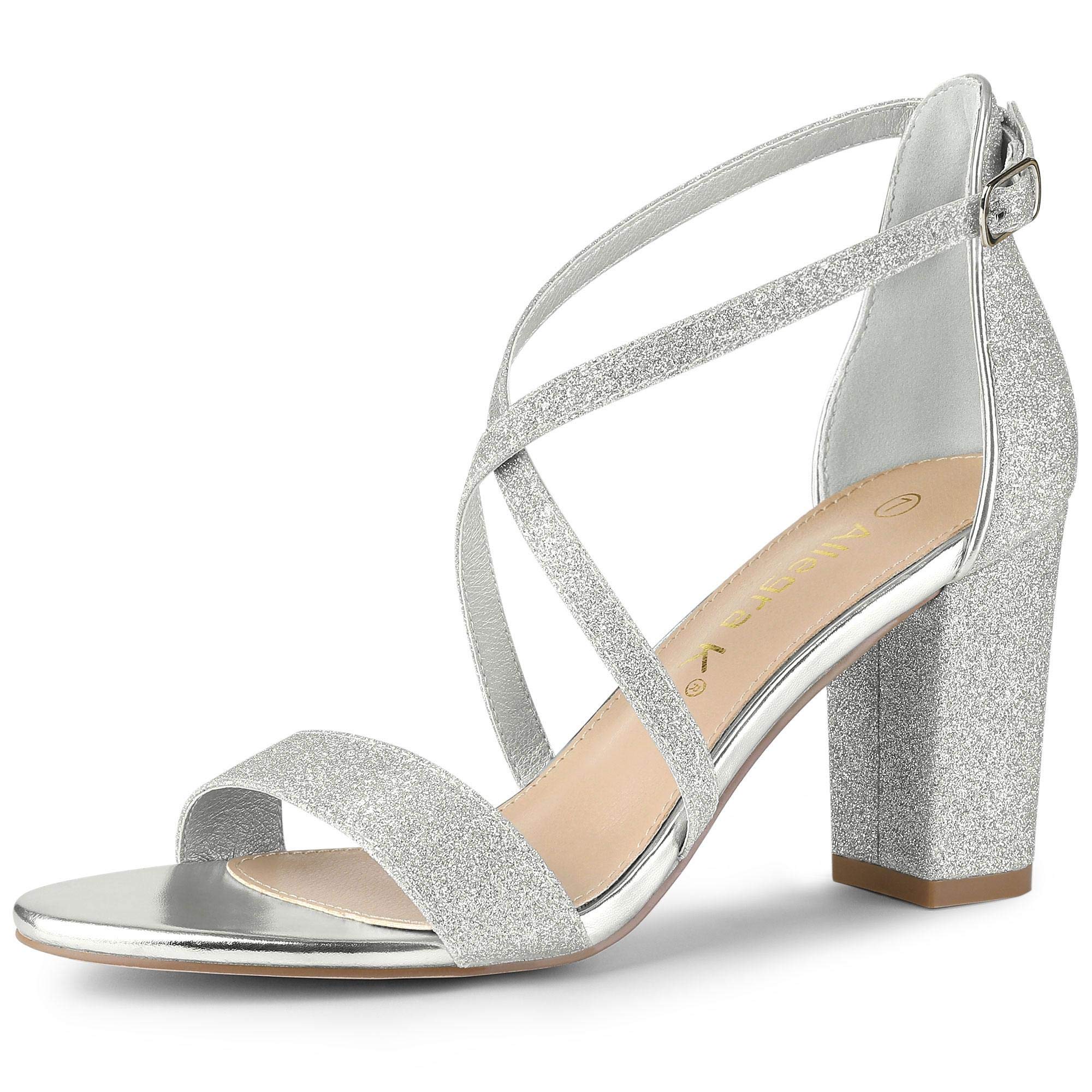 Allegra KWomen's Glitter Crisscross Strap Block Heels Sandals